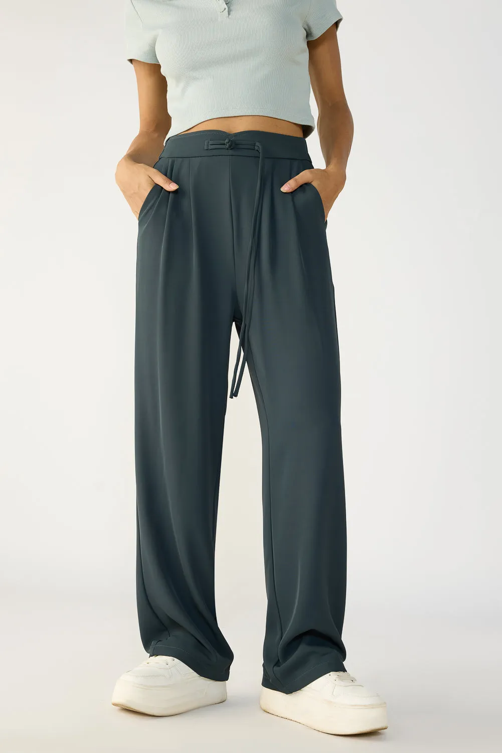 Anchor Grey Knotted Waist Korean Pants