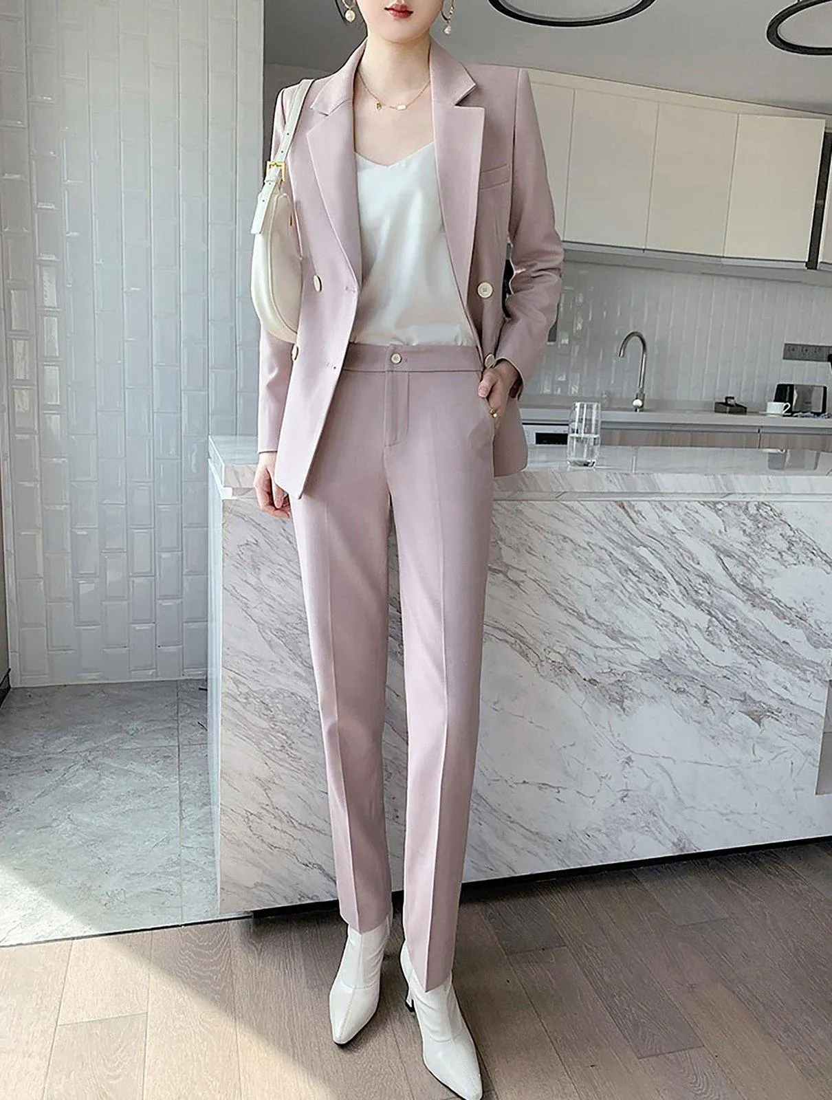 Anee Double Breasted Blazer & Cropped Pants Two-Piece Set