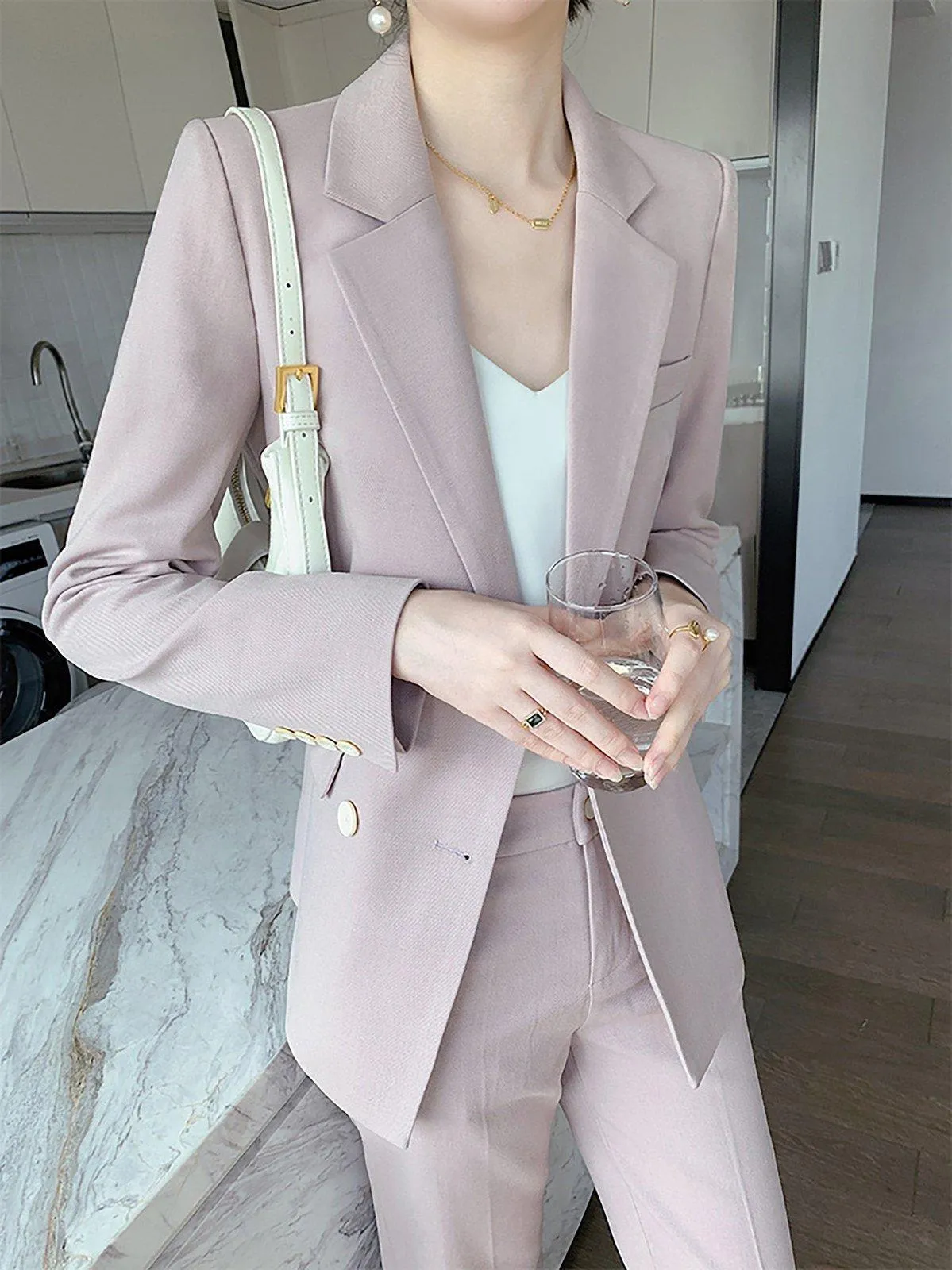 Anee Double Breasted Blazer & Cropped Pants Two-Piece Set