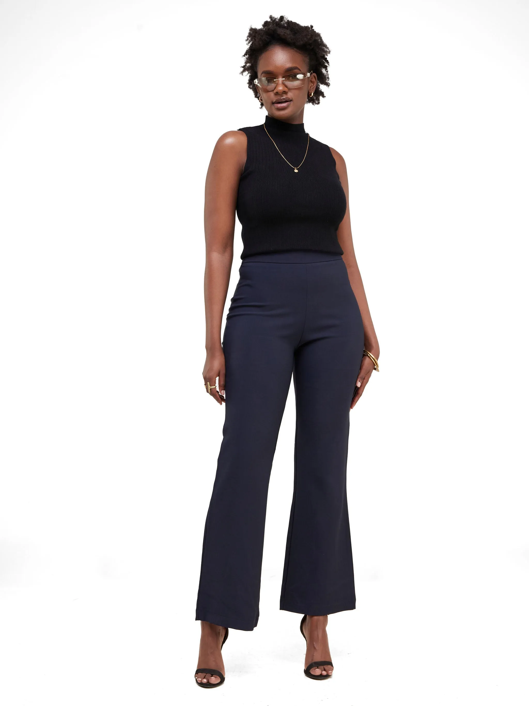 Anika Boot-Cut Dress Pants With Zipper on the side - Navy Blue