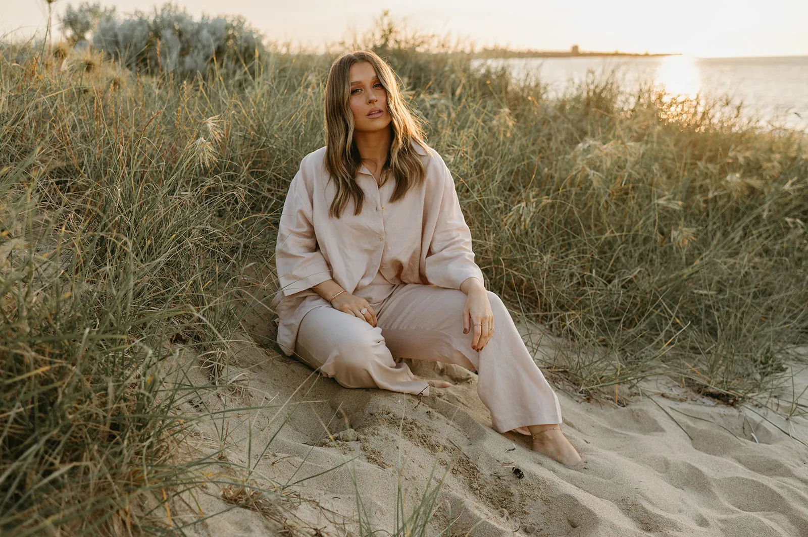 Athena Linen Pants in Dust Storm