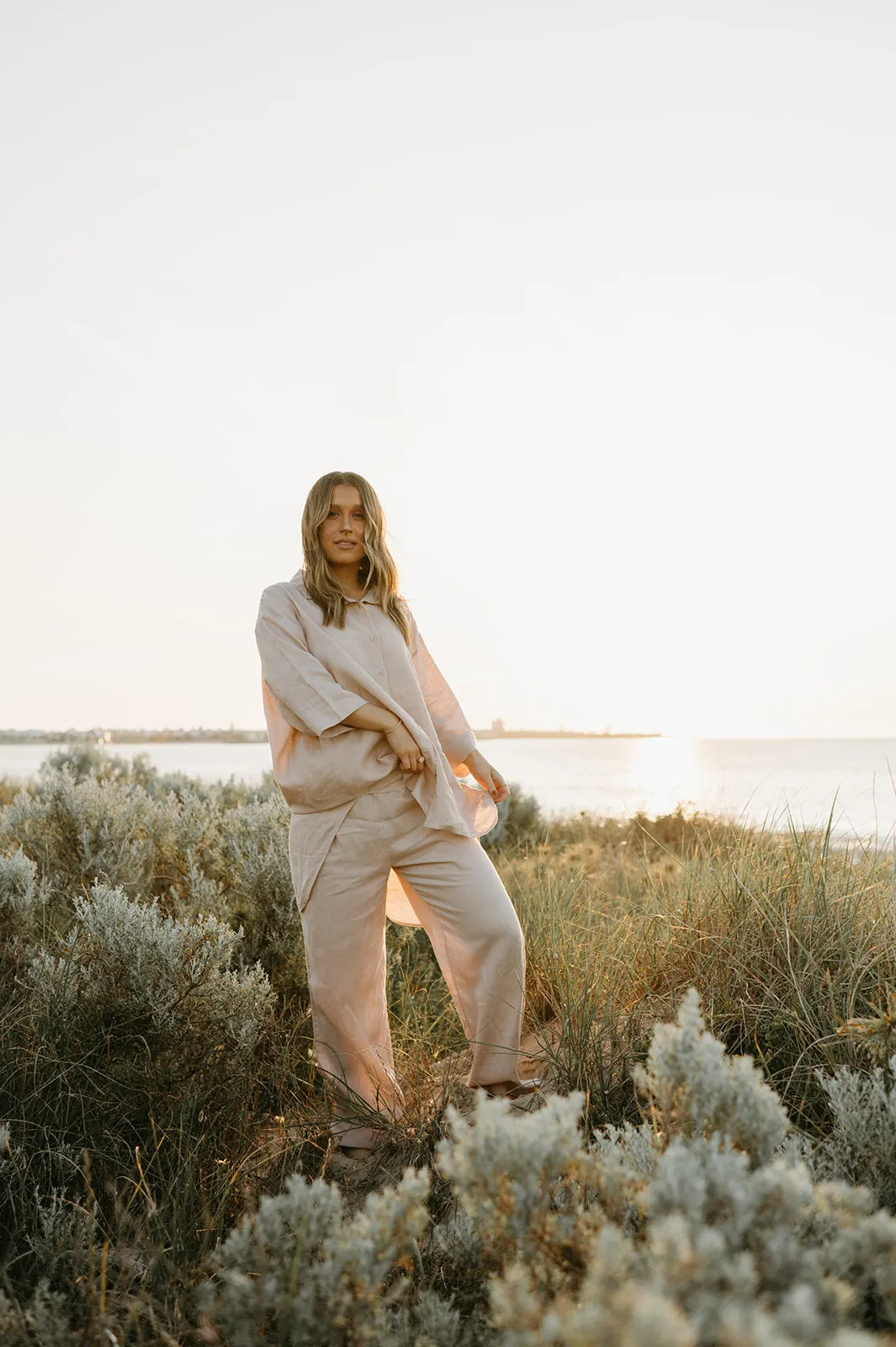 Athena Linen Pants in Dust Storm