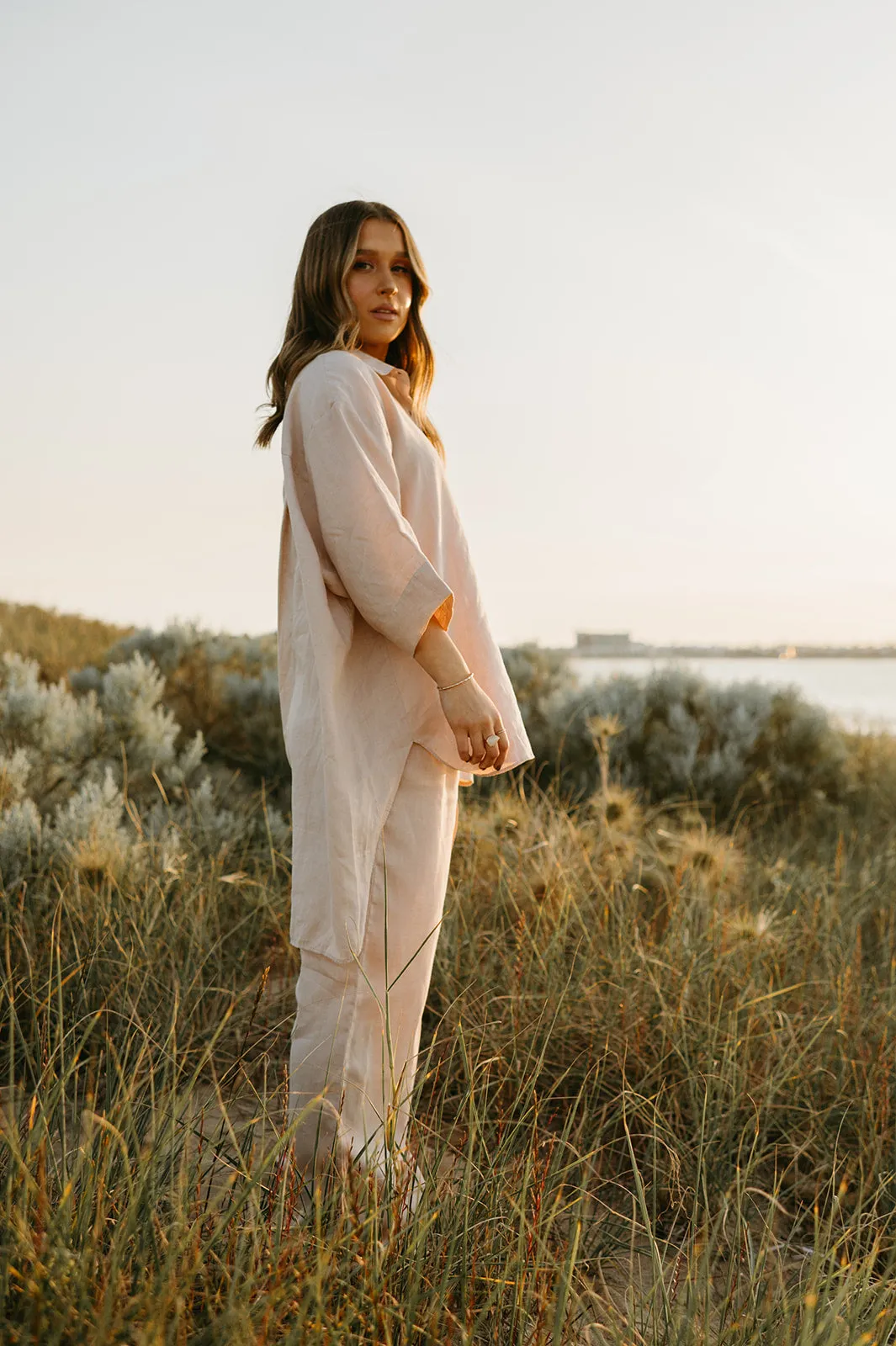 Athena Linen Pants in Dust Storm