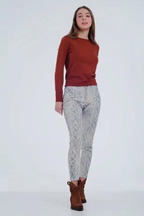 Beige Coloured Pants with Snake Print