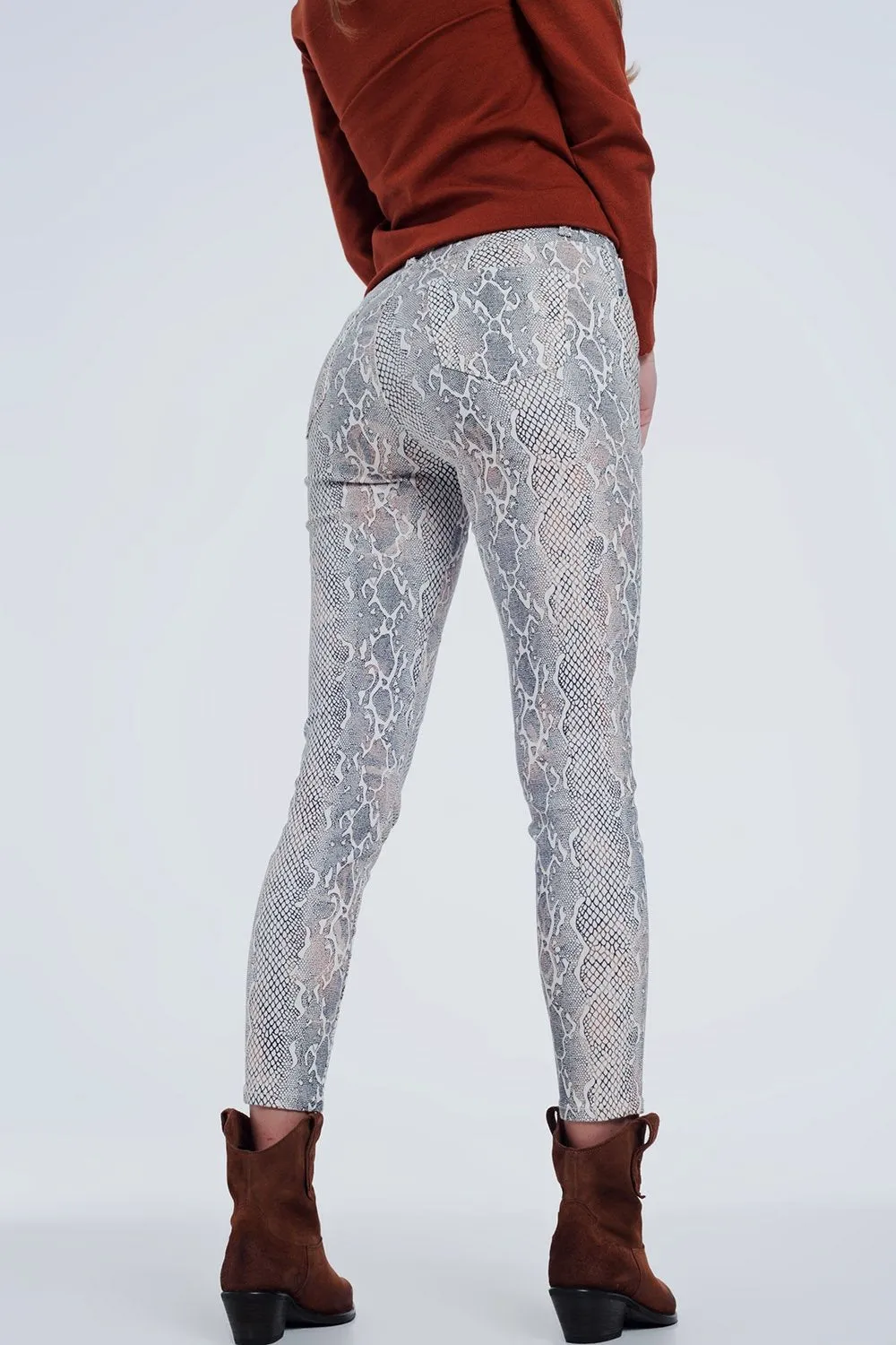 Beige Coloured Pants with Snake Print