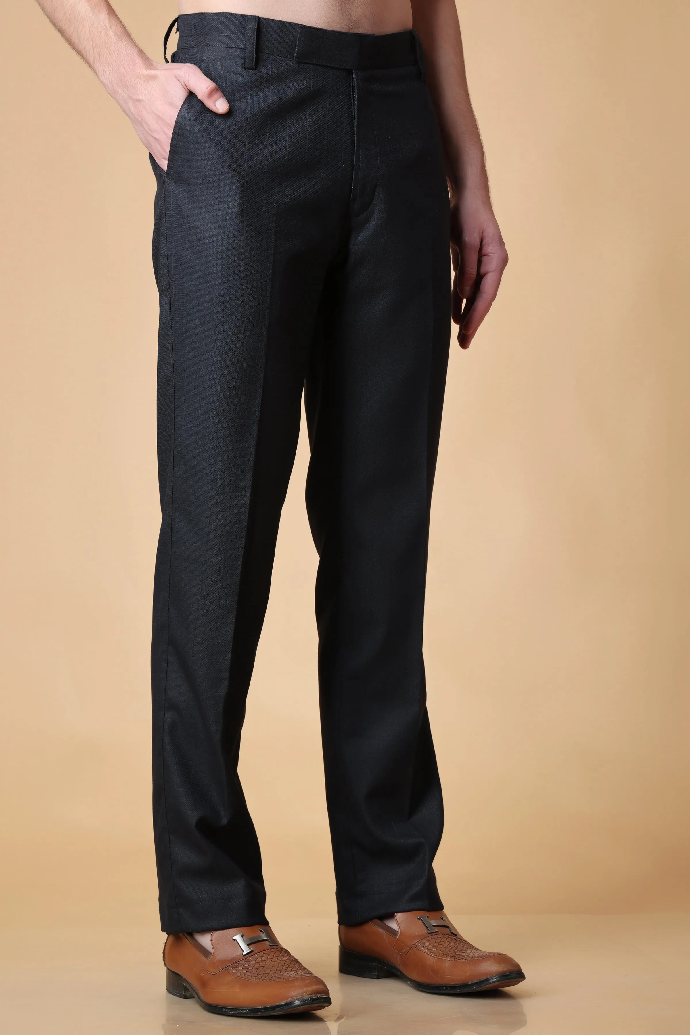 Black Checkered Formal Trousers