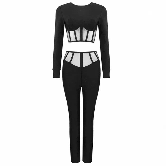 Black Crop Top And High Waisted Pant Set