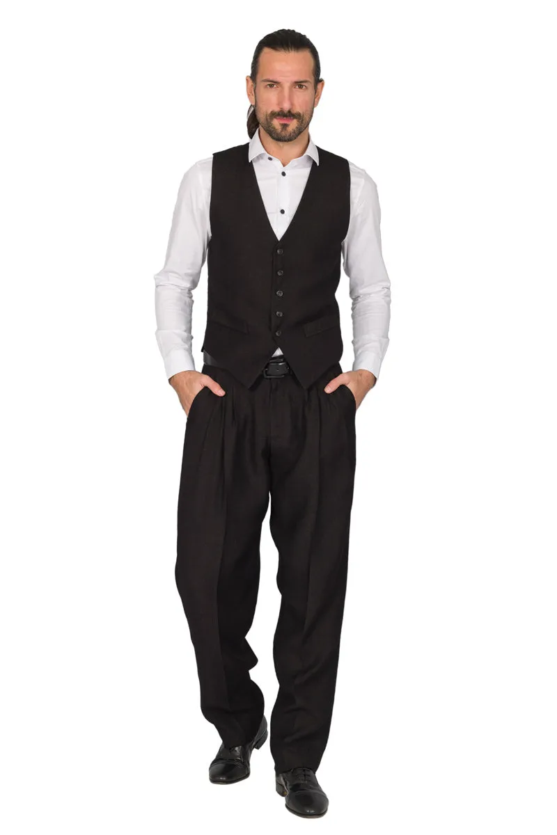 Black Shiny Linen Men's Tango Outfit