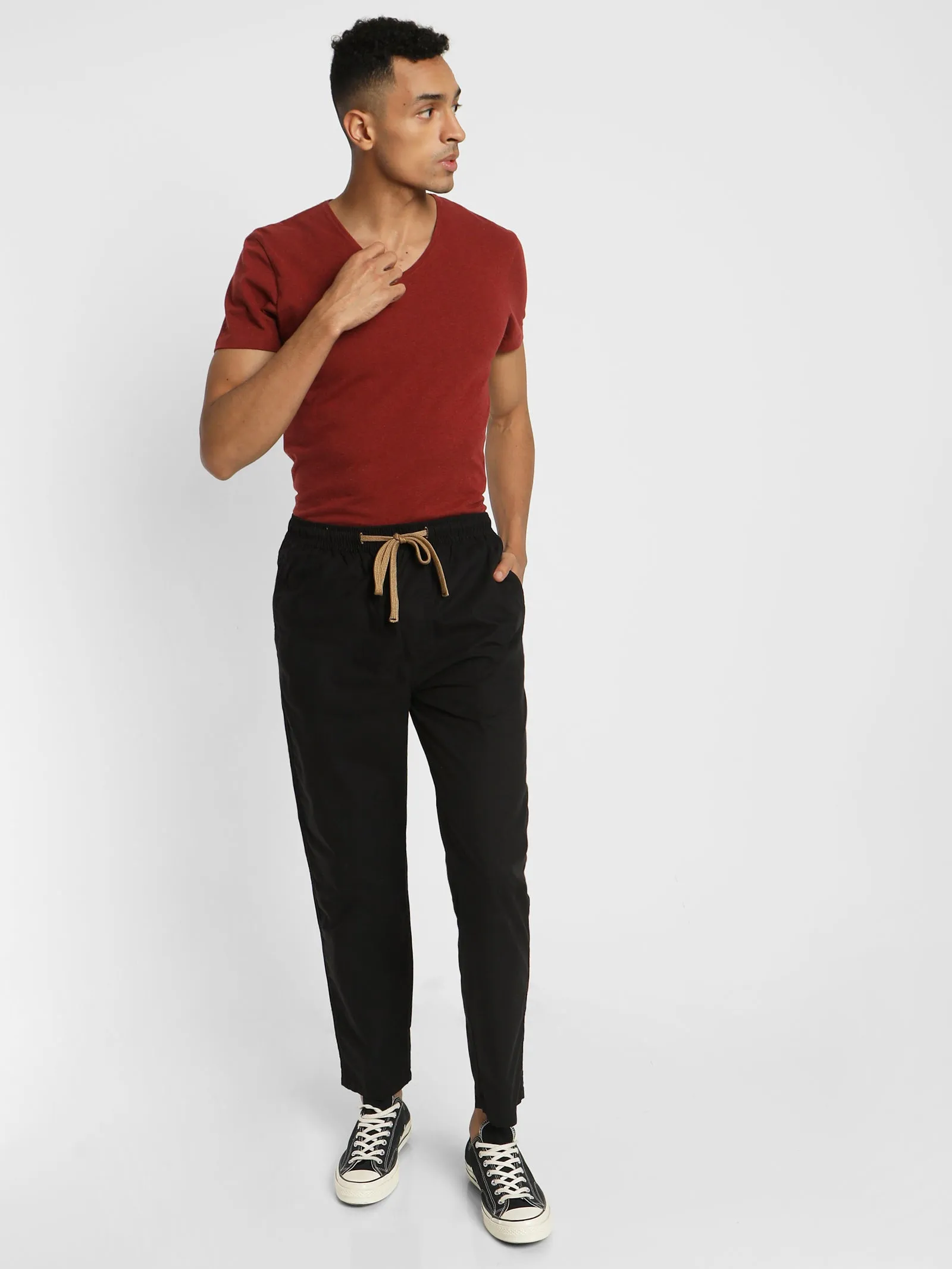 Black Solid Track Pant