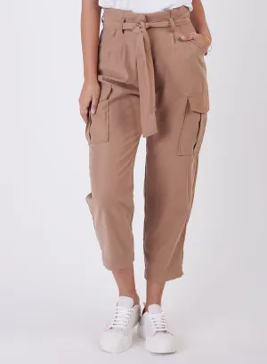 Black Tape Belted Paperbag Cargo Pant