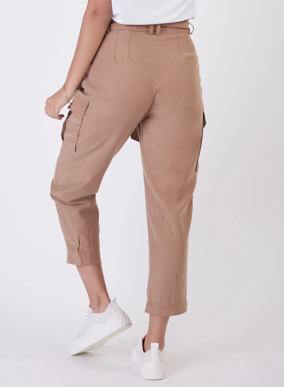 Black Tape Belted Paperbag Cargo Pant