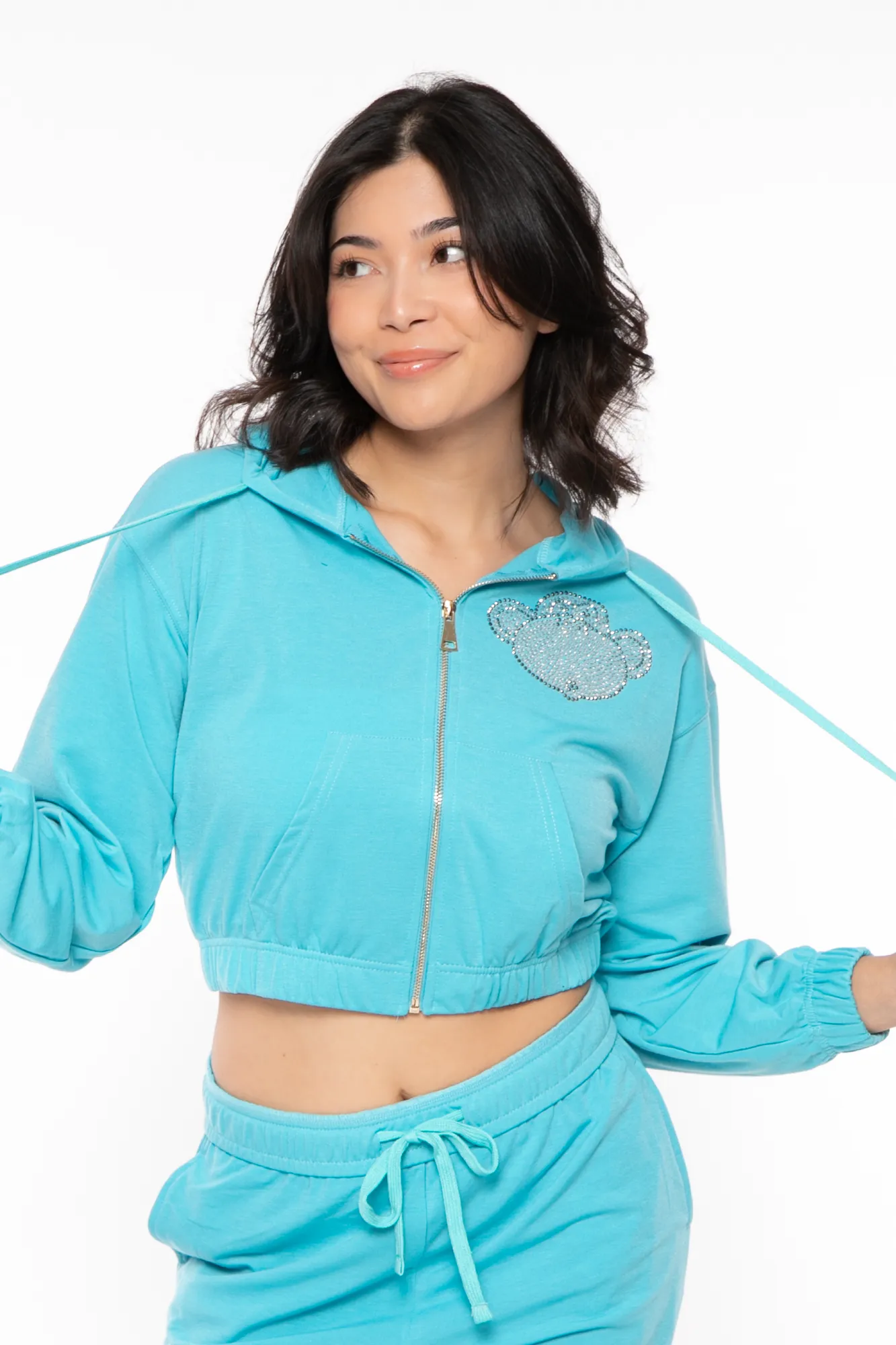 Bobby Jack Rhinestone Hoodie & Pant Set  - Teal