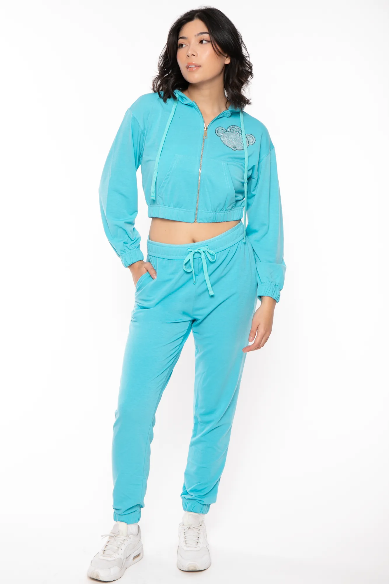 Bobby Jack Rhinestone Hoodie & Pant Set  - Teal