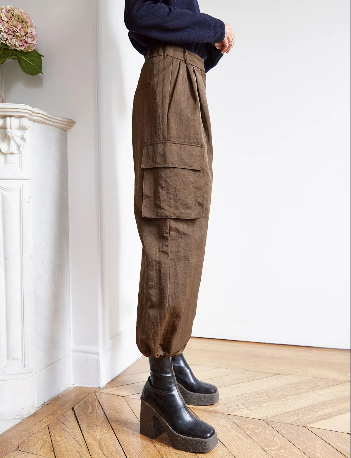 Brown Cargo Parachute Pant