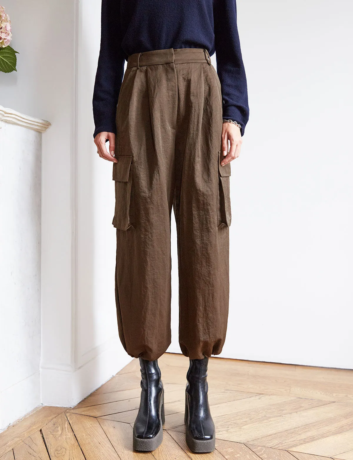 Brown Cargo Parachute Pant