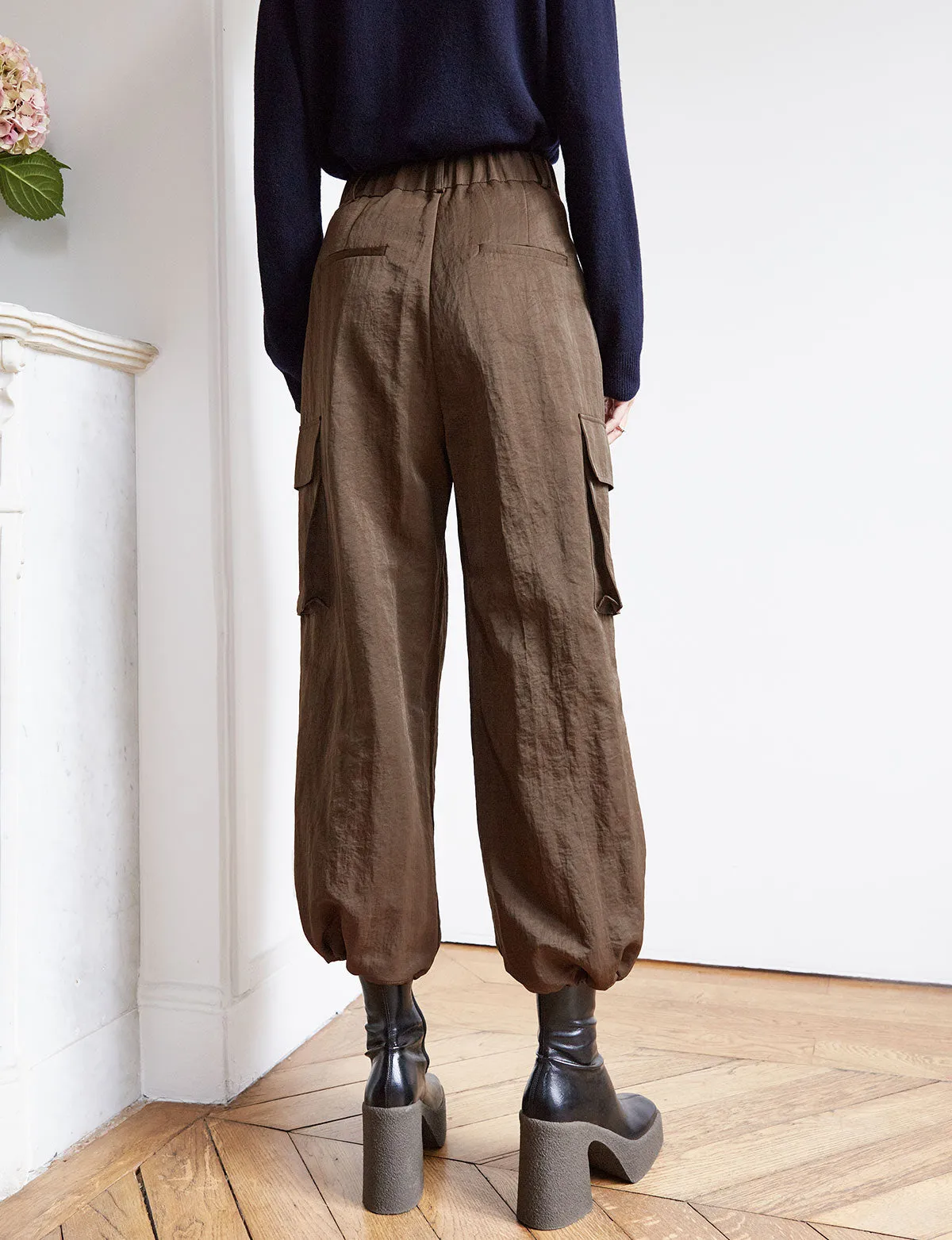 Brown Cargo Parachute Pant