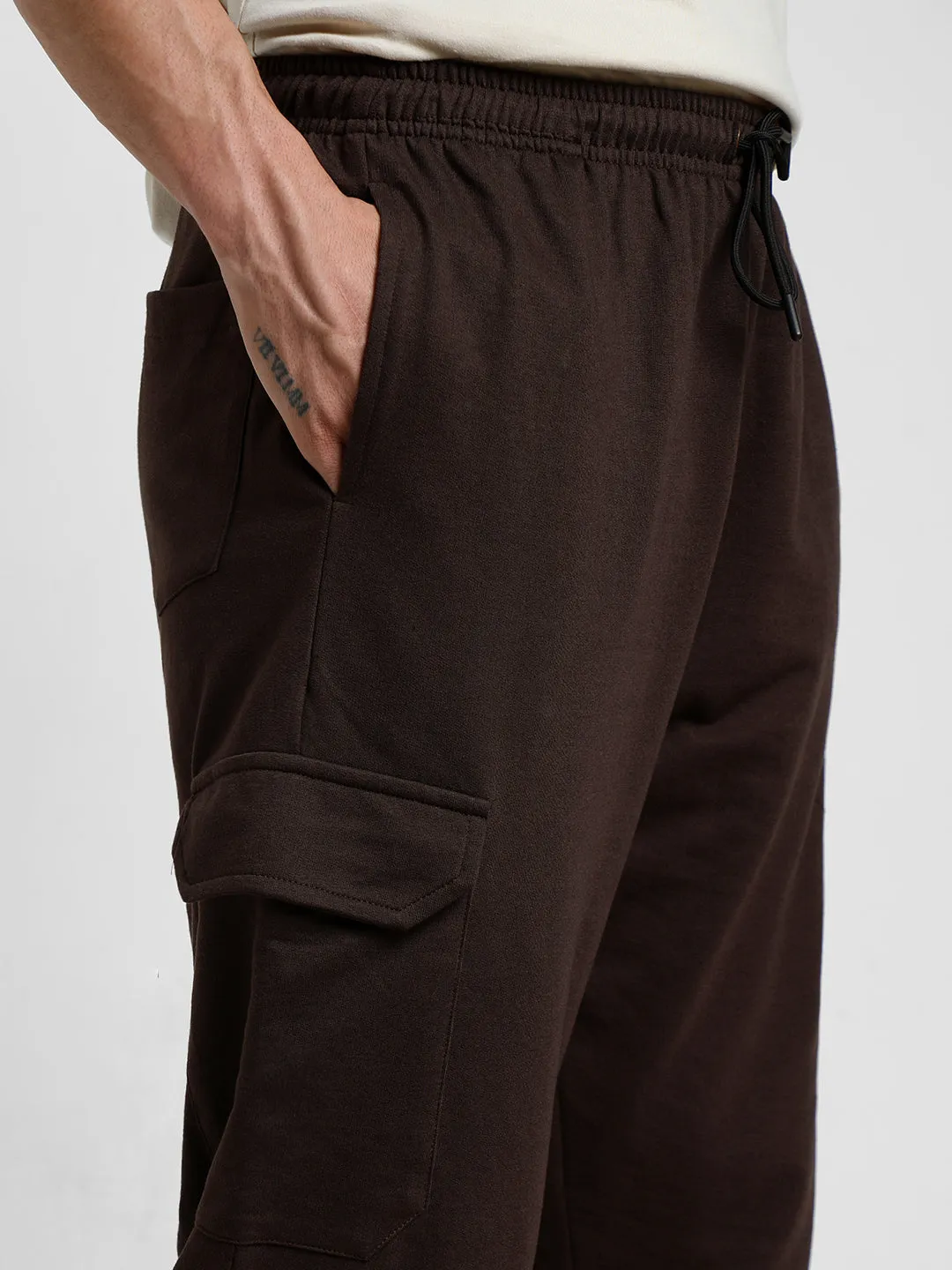 Brown Solid Baggy Fit Cargo Pants