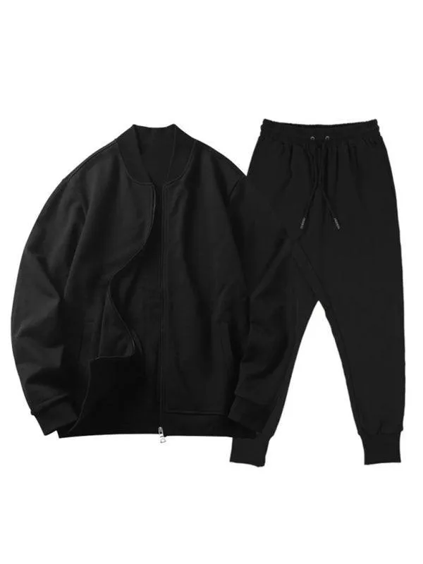 Casual Solid Baseball Collar Men Tracksuit