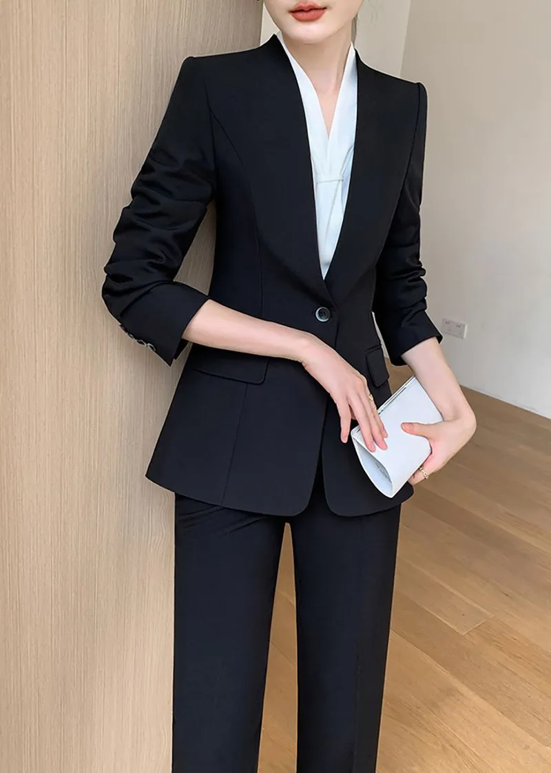 Celia Black One Button Blazer & Cropped Pants Suit Two-Piece Set