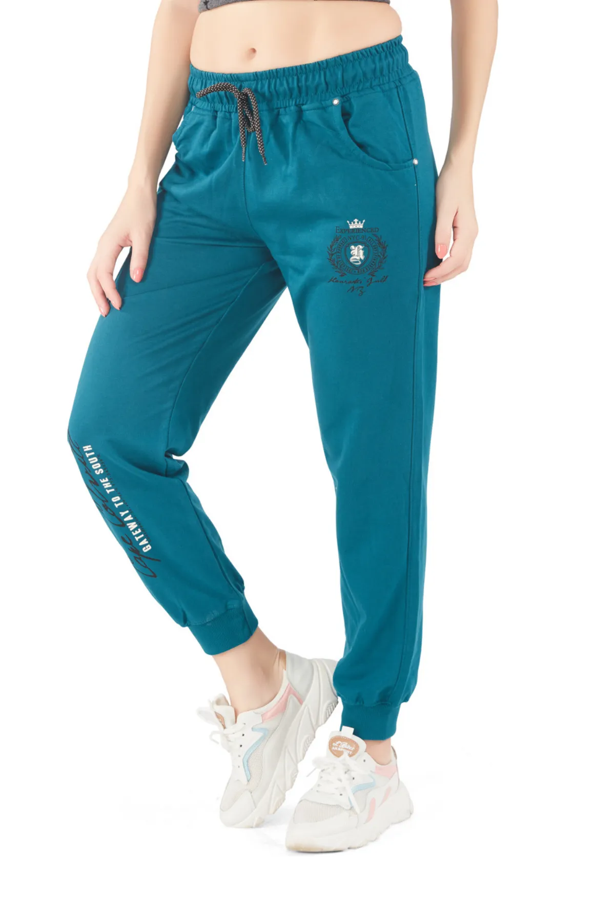 Cotton Regular Fit Joggers With Pockets - Teal Blue