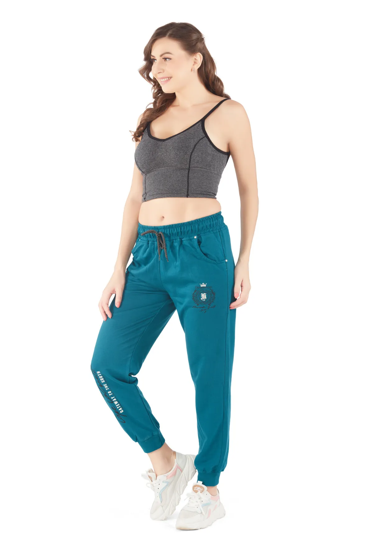 Cotton Regular Fit Joggers With Pockets - Teal Blue