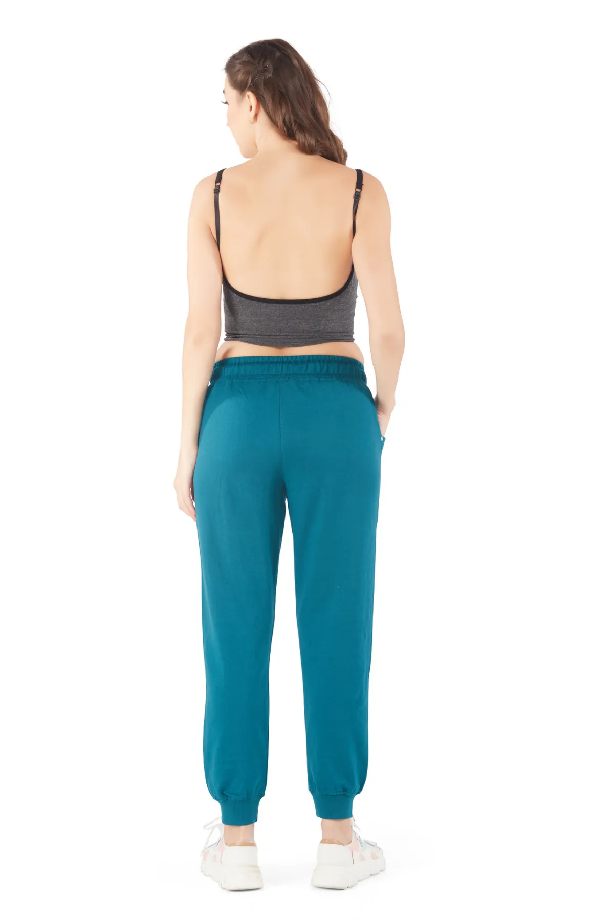 Cotton Regular Fit Joggers With Pockets - Teal Blue