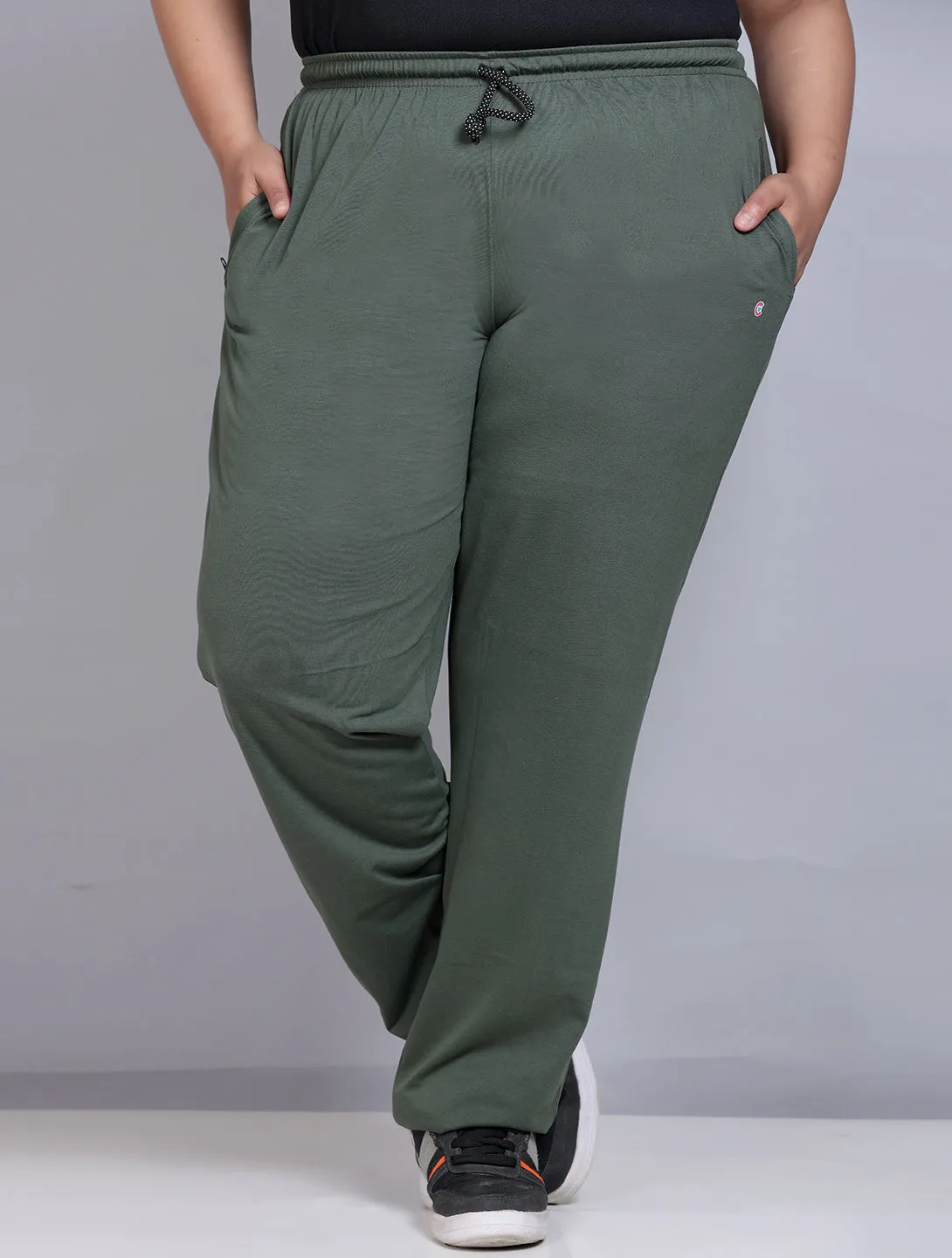 Cotton Track Pants For Women - Olive Green