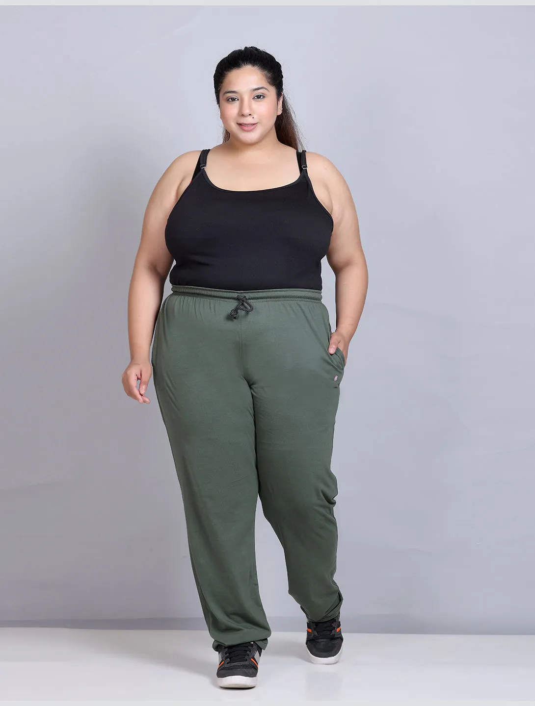 Cotton Track Pants For Women - Olive Green