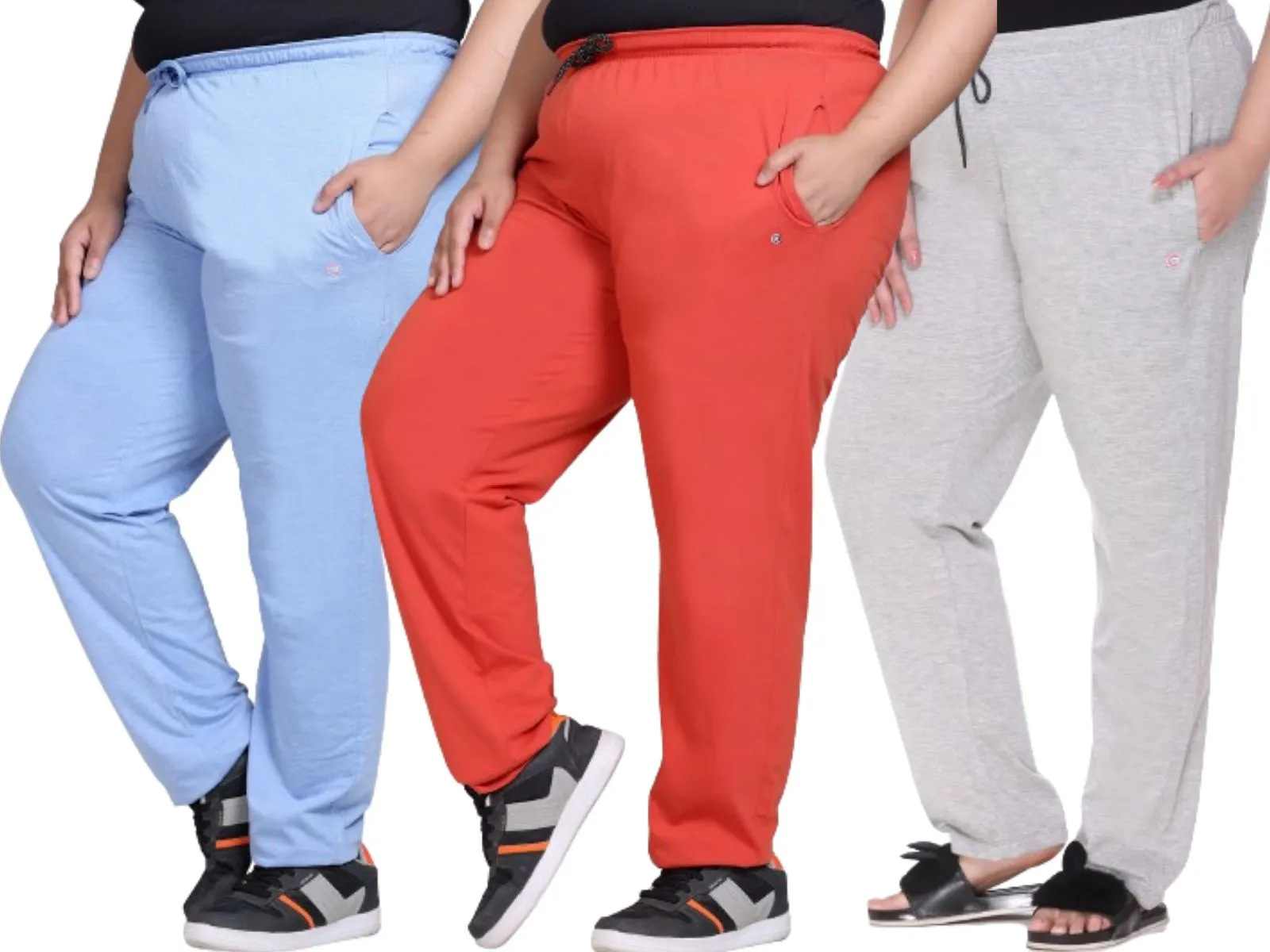 Cotton Track Pants For Women Pack of 3 (Grey, Tangy Orange & Sky)