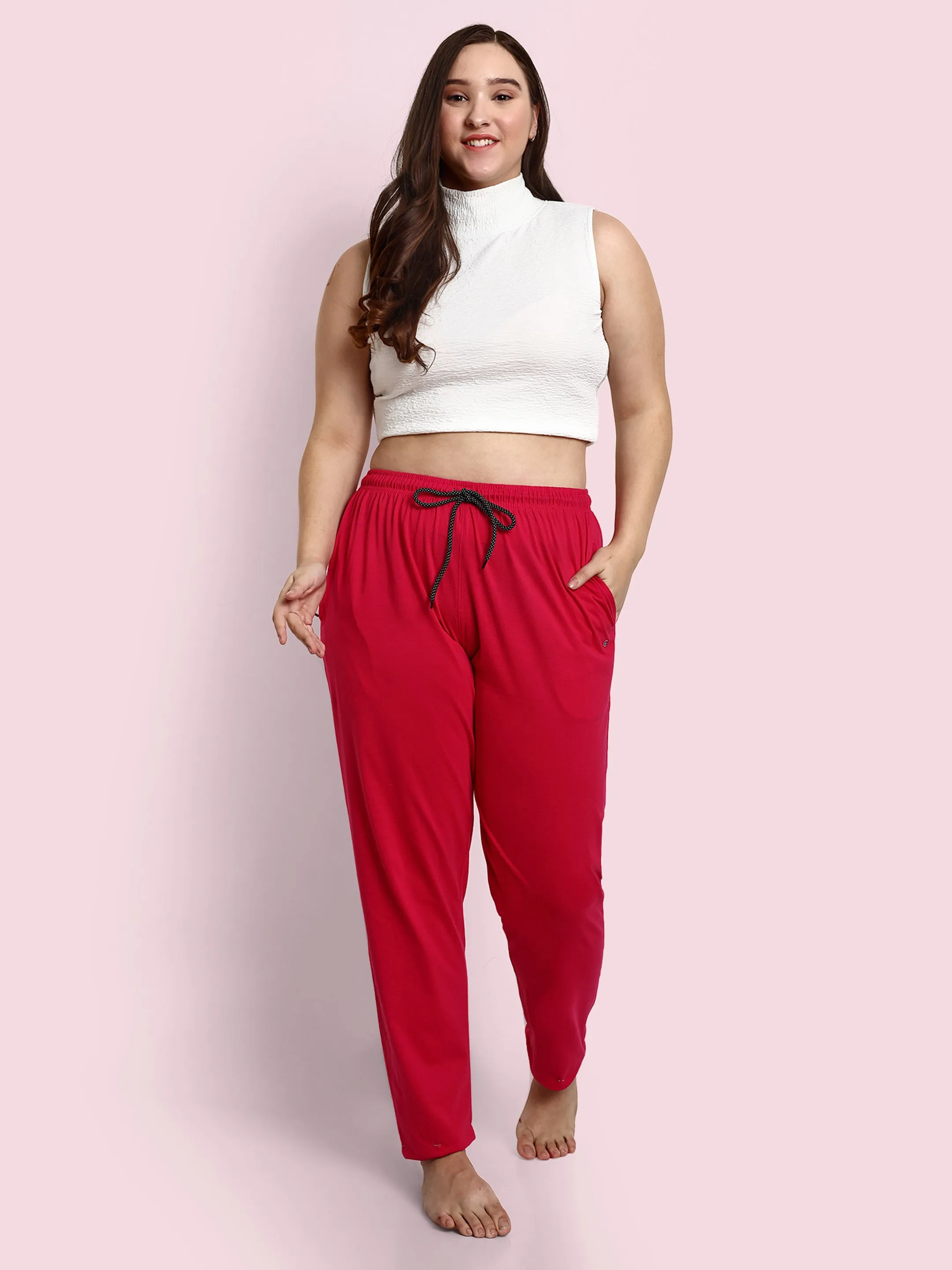 Cotton Track Pants For Women - Pink