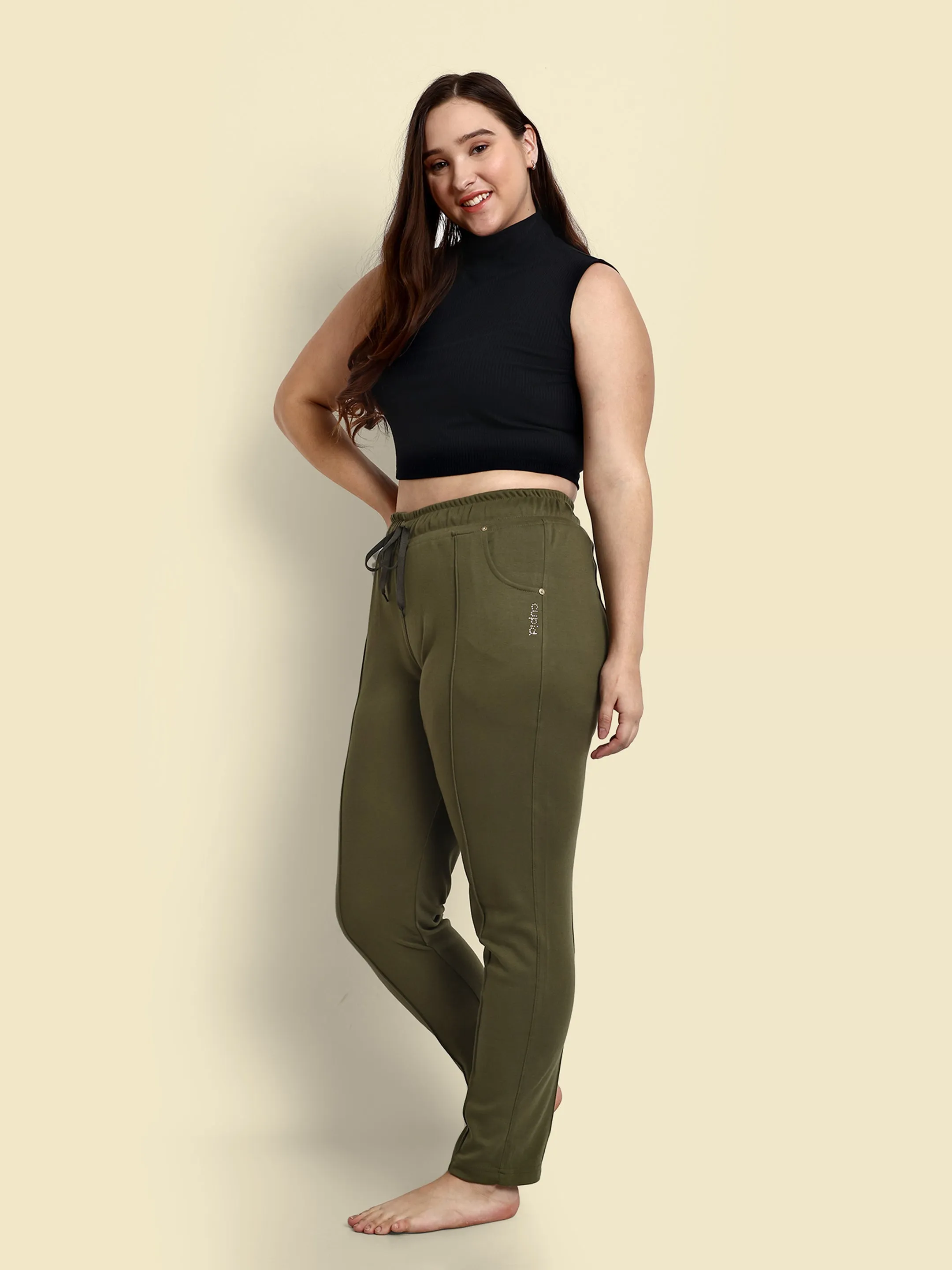 Cotton Track Pants - Relaxed Fit Lounge Pants - Olive Green