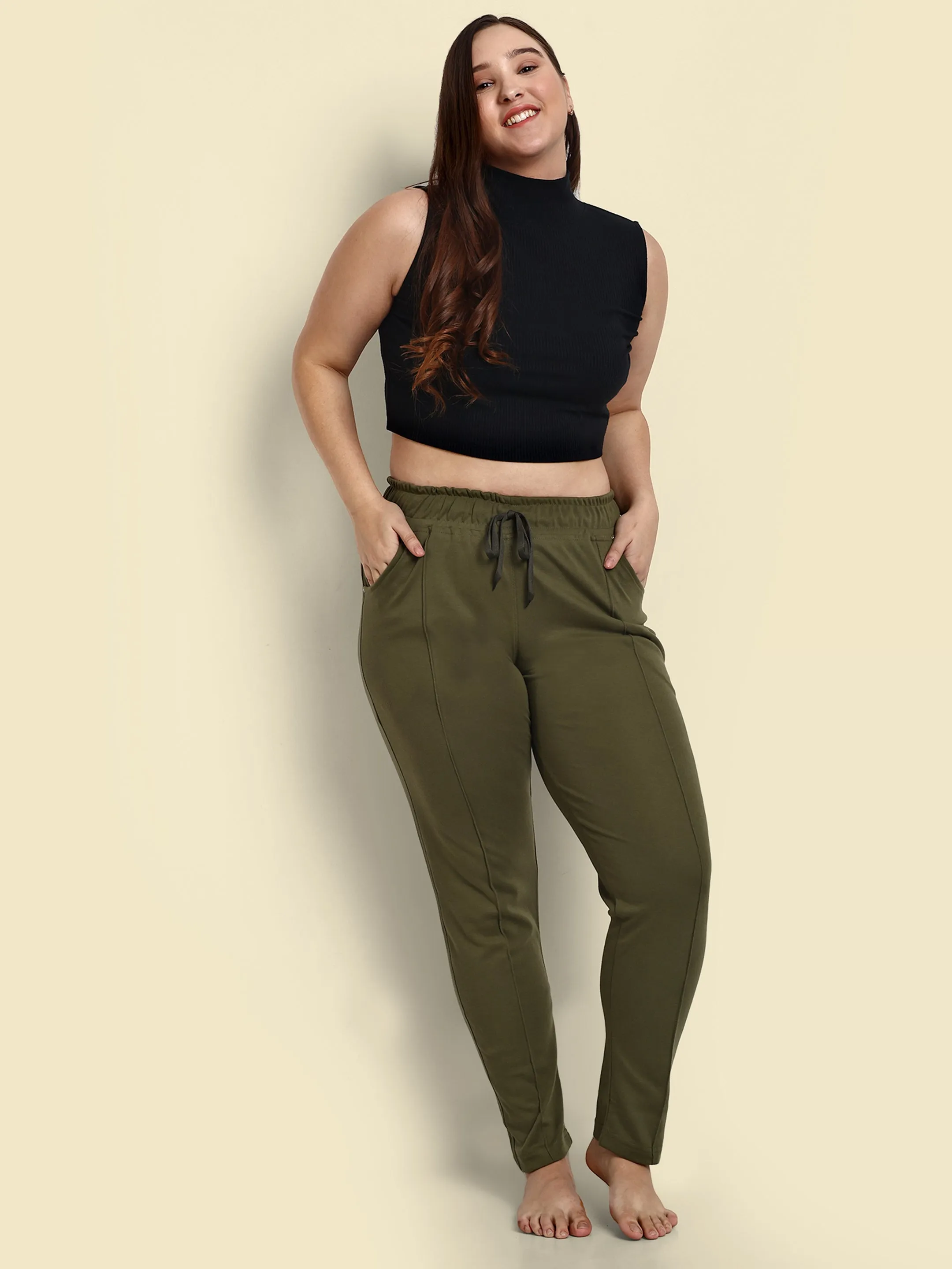 Cotton Track Pants - Relaxed Fit Lounge Pants - Olive Green