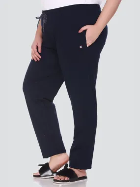 Cotton Trackpant For Women With One Side Zip Pocket - Navy Blue