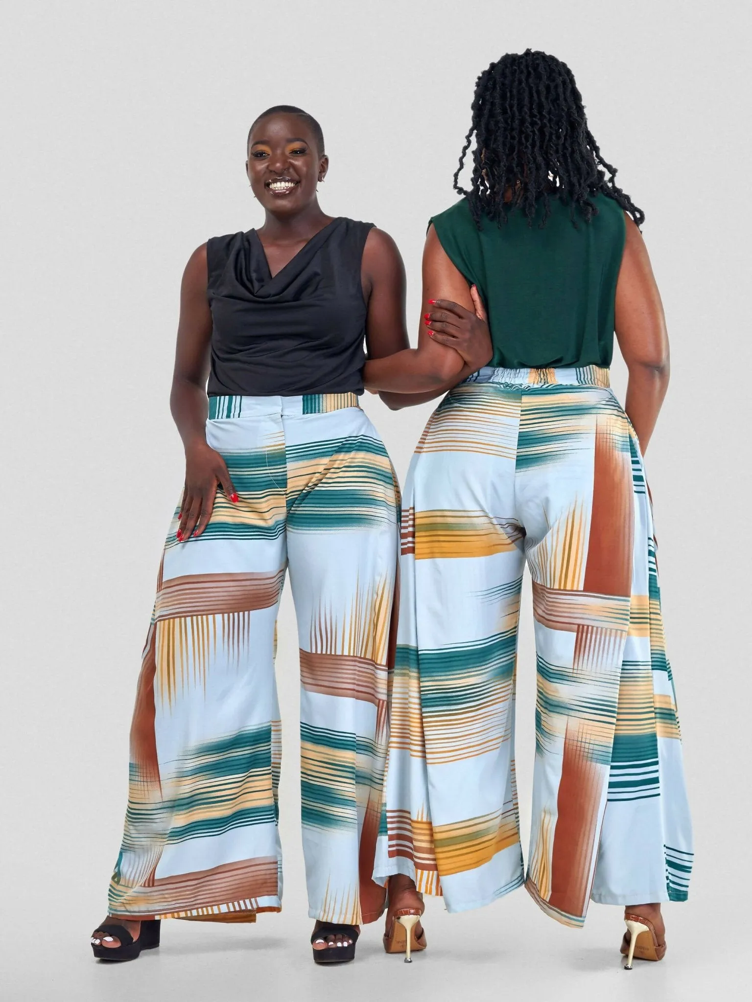 Curves BD Kipepeo Wide Leg Pants - Green / Brown Print