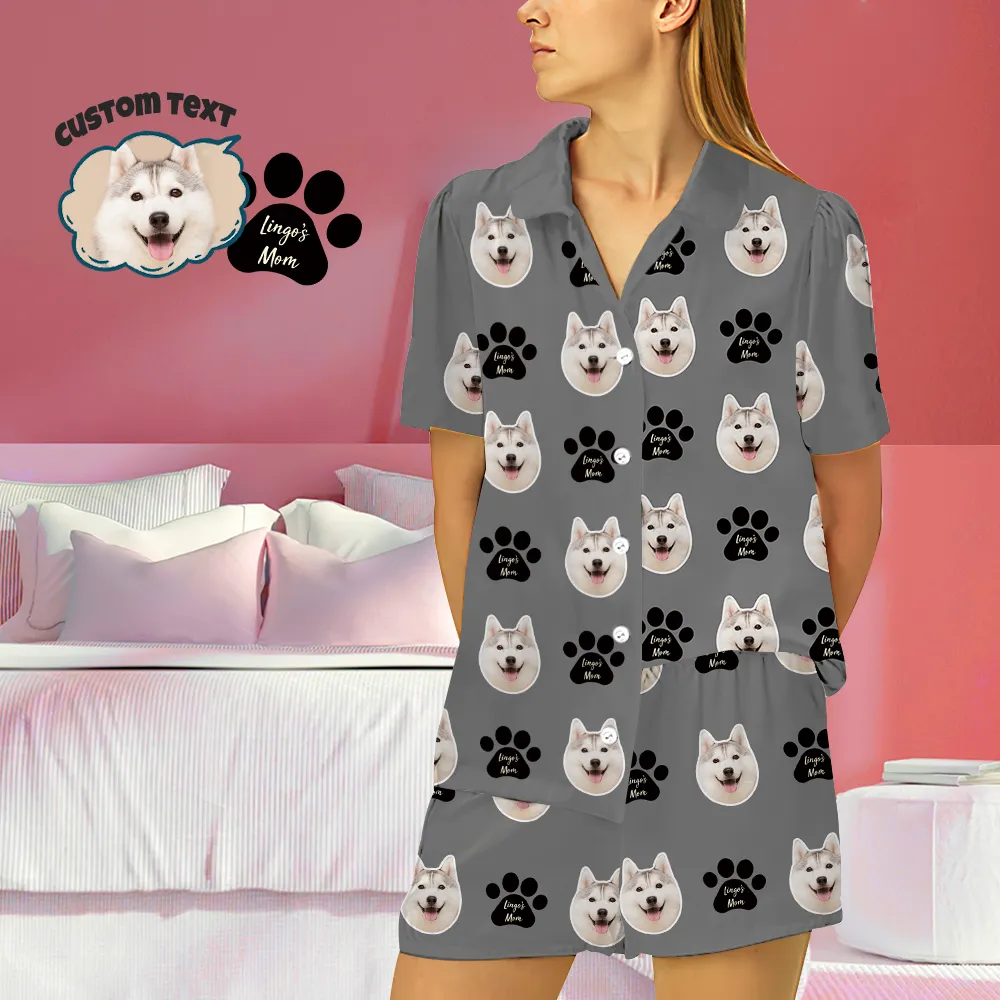 Custom Dog Face Short Sleeved and Pants Pajamas With Dog Name