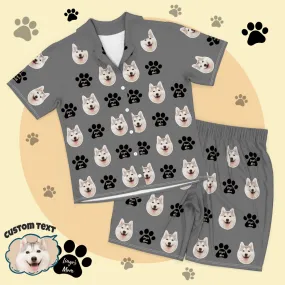 Custom Dog Face Short Sleeved and Pants Pajamas With Dog Name