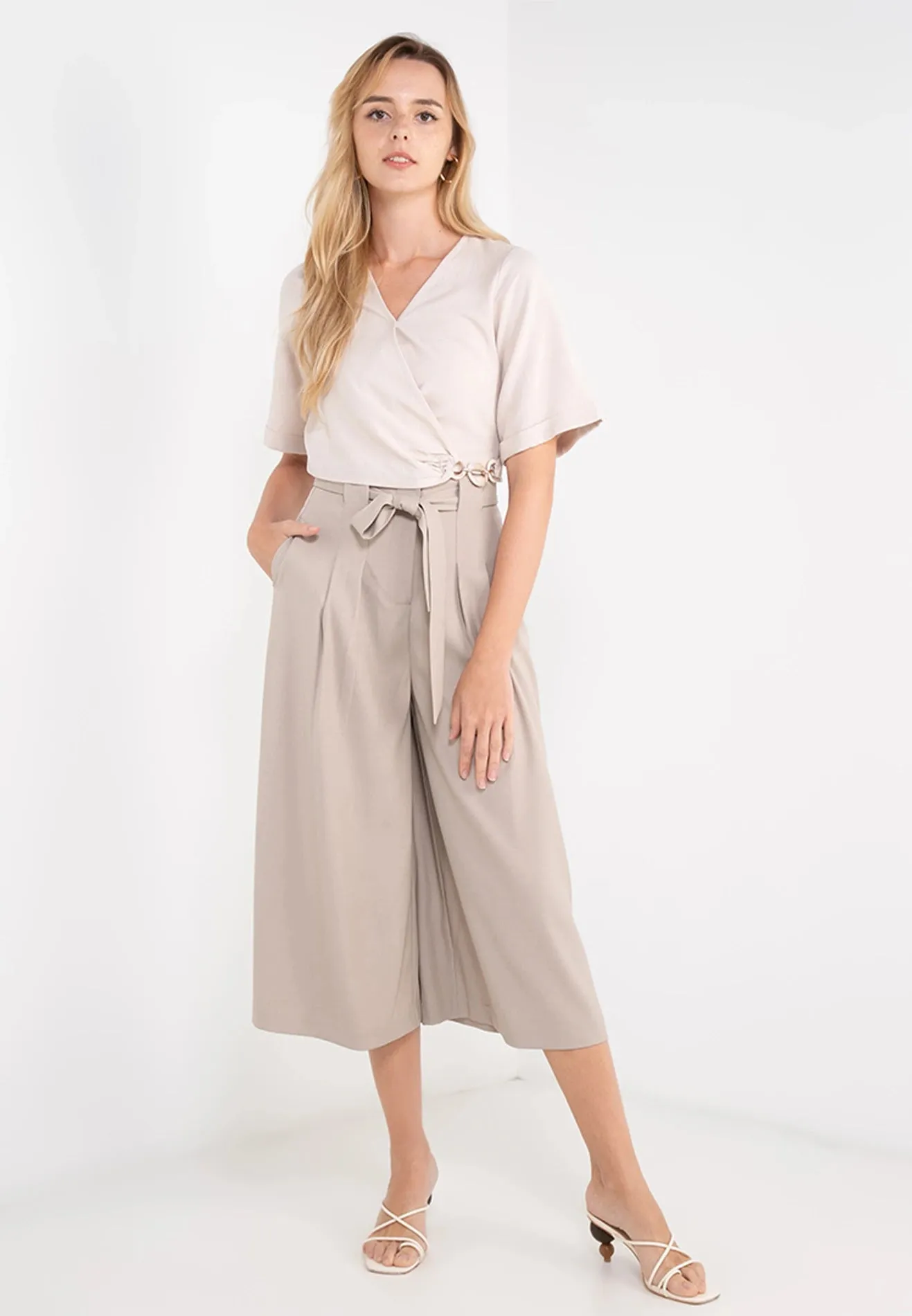 ELLE Apparel Classic Wide Leg Belted Pants