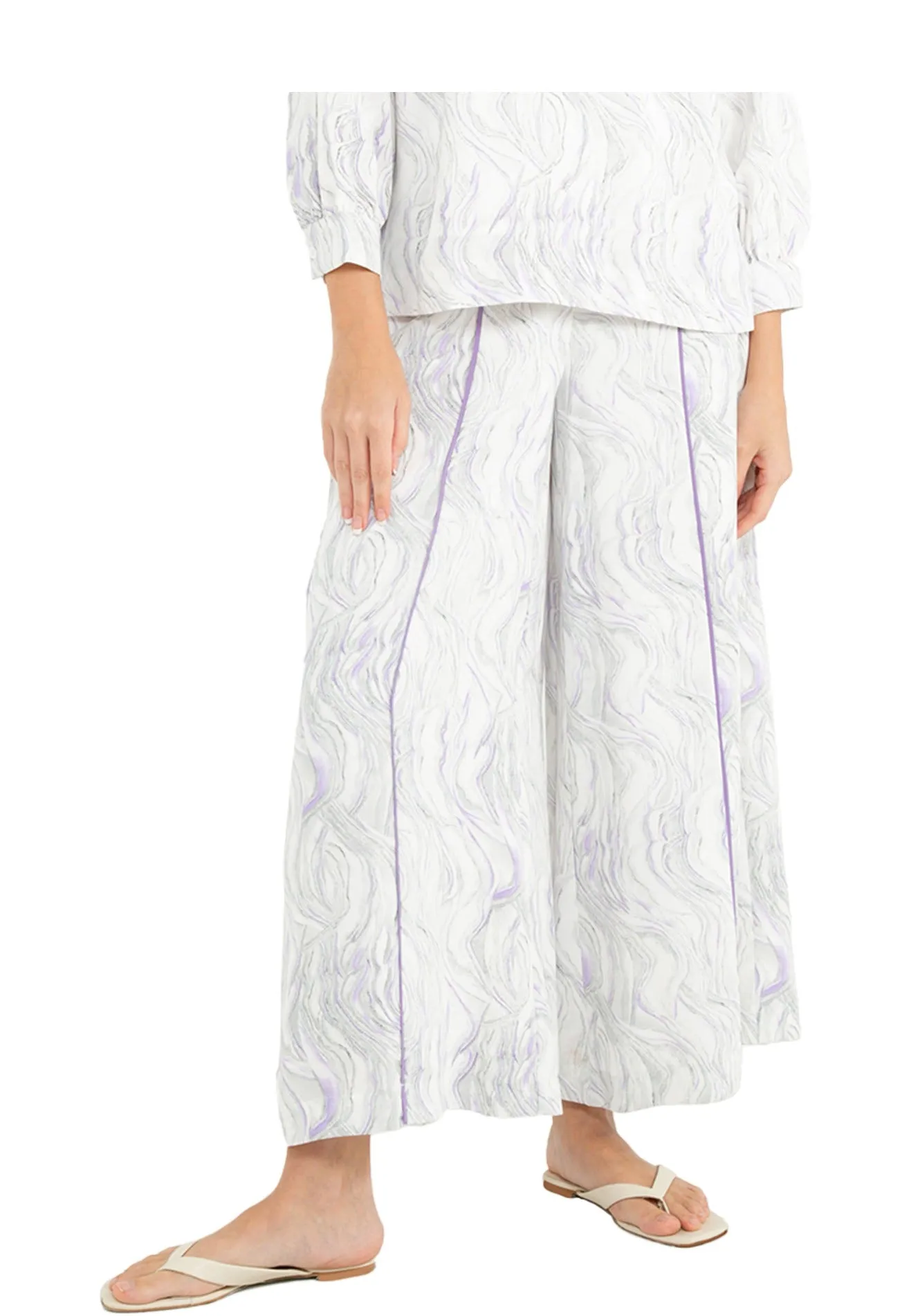 ELLE Apparel High Waist Wide Leg Printed Pants