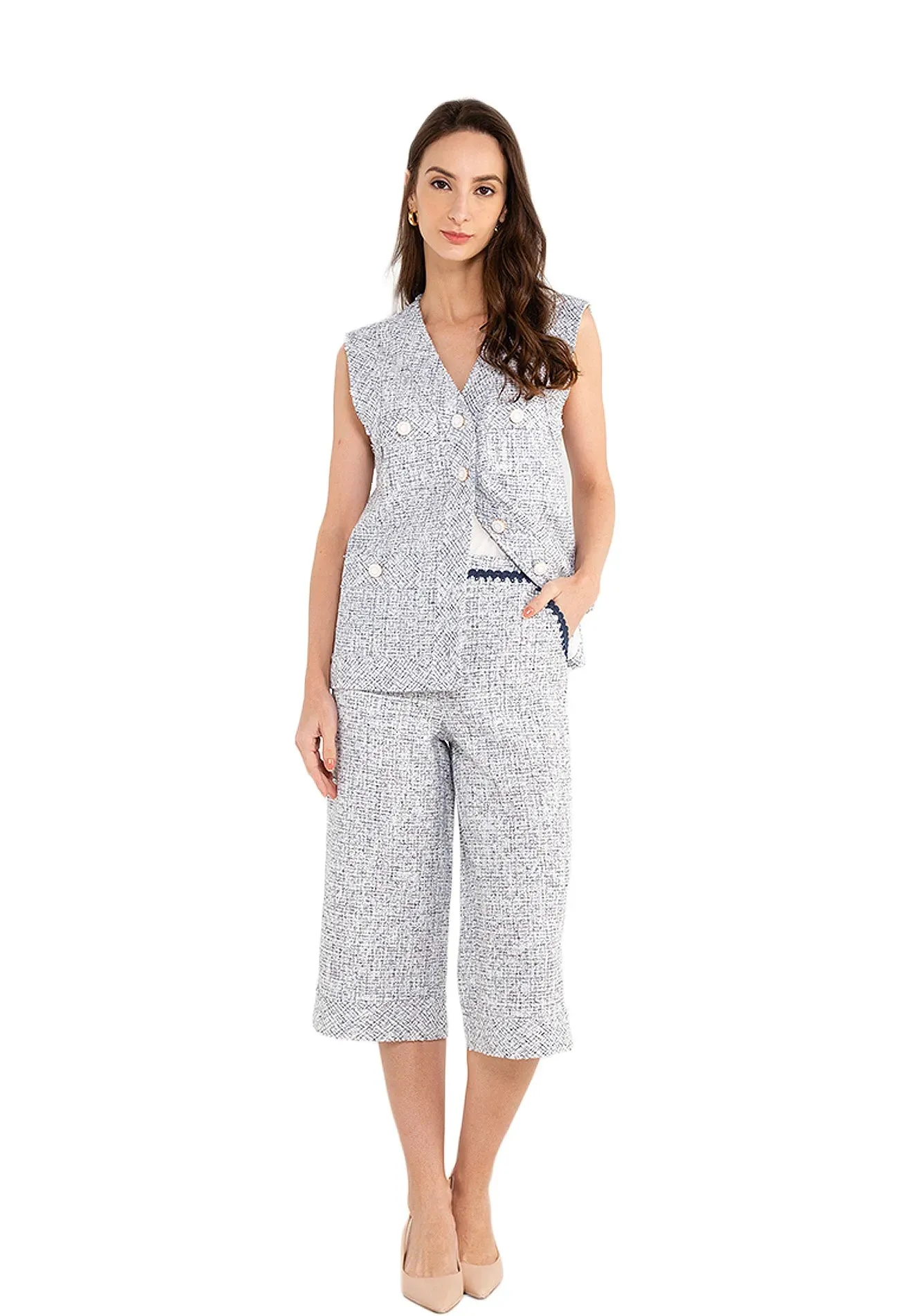 ELLE Apparel Wide-Leg Tweed Pants