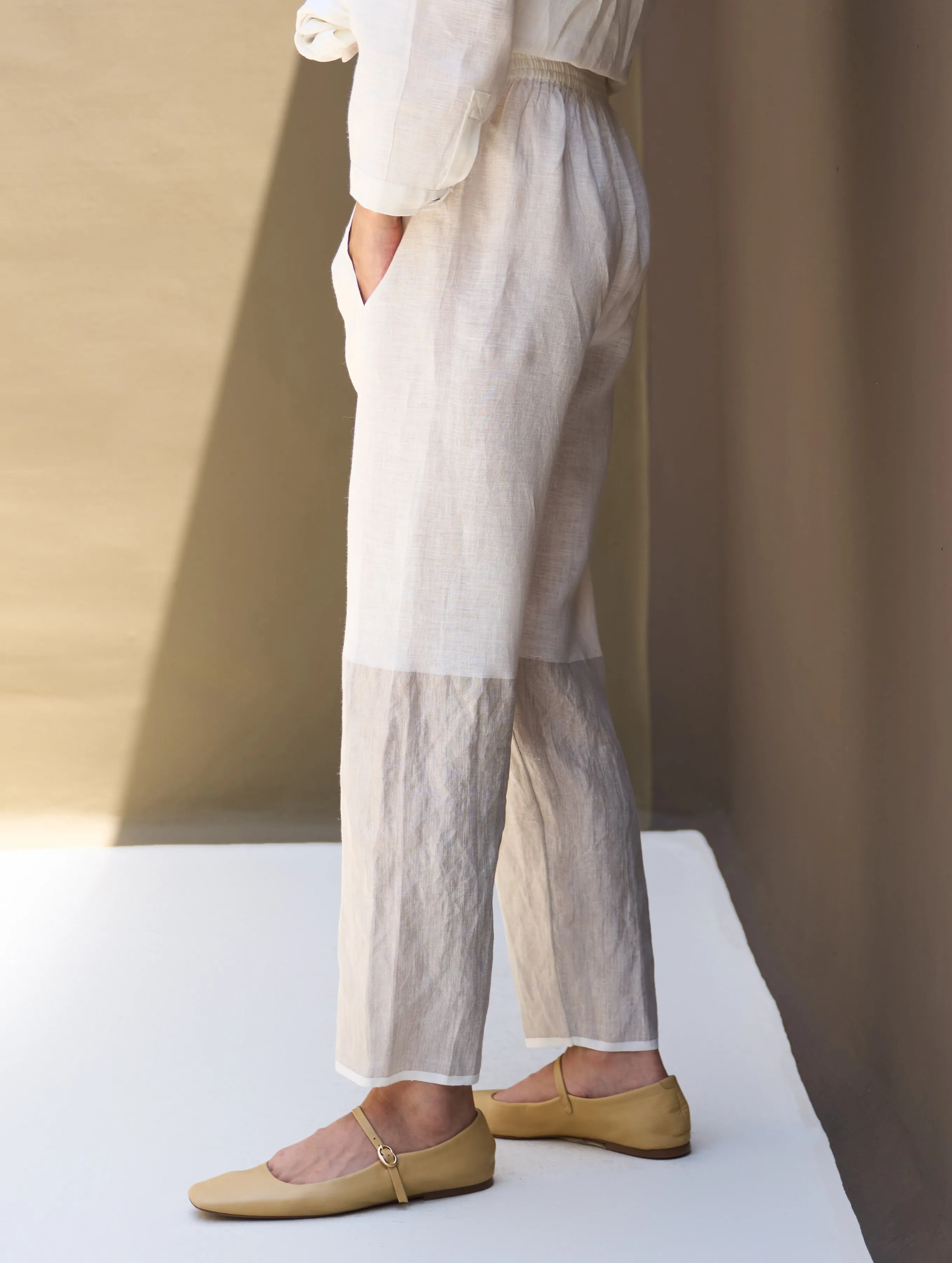 Essa Metallic Linen Pant - Ivory