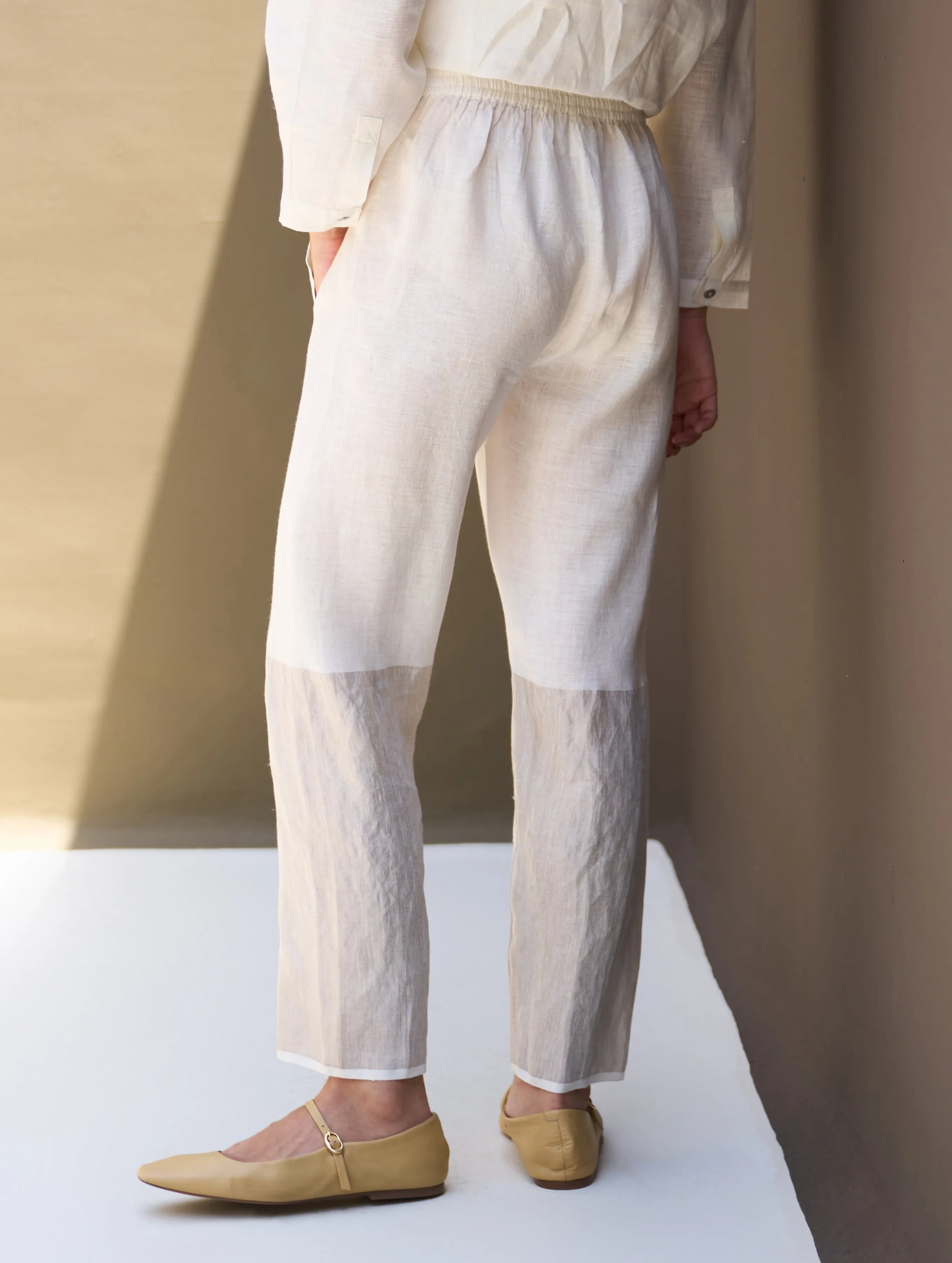 Essa Metallic Linen Pant - Ivory