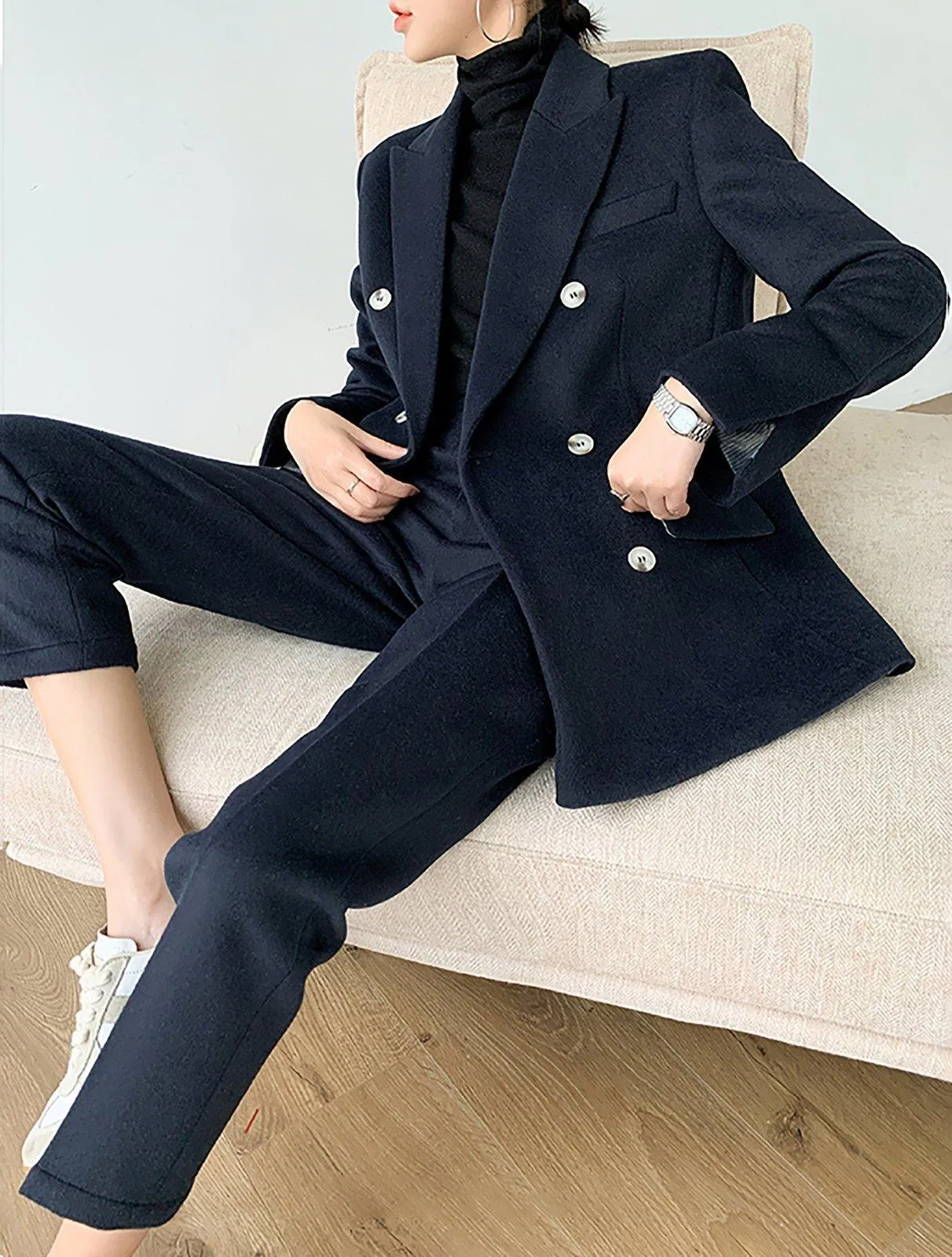 Estelle Wool Blend Double Breasted Blazer & Cropped Pants Set