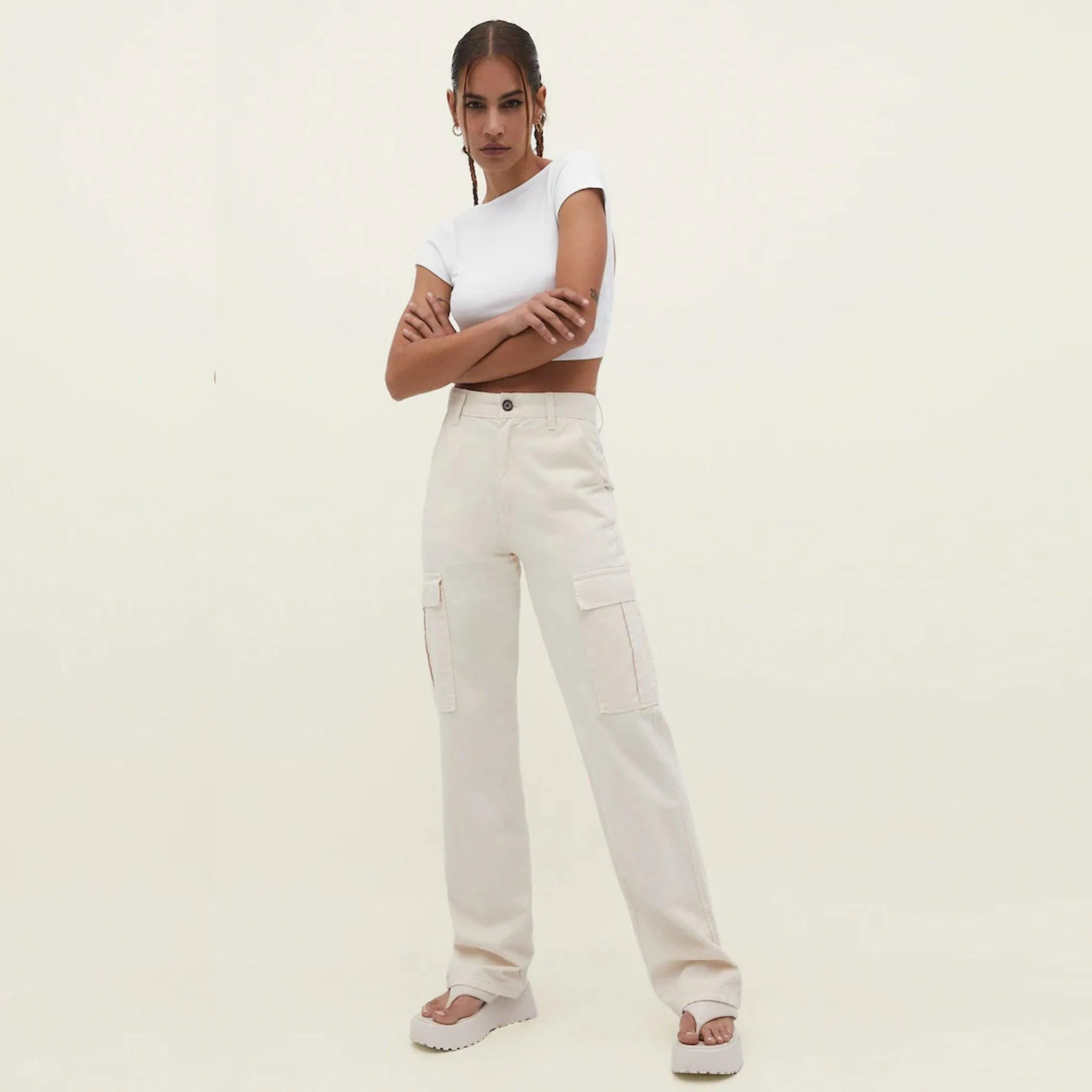 Female Off-White Cargo Trouser (6 Pockets)