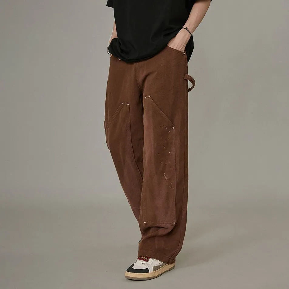 Foesce -New Fashion Ankle Zipper Brown Baggy Men Cargo Wide Pants Hip Hop Straight Loose Men Casual Long Trousers