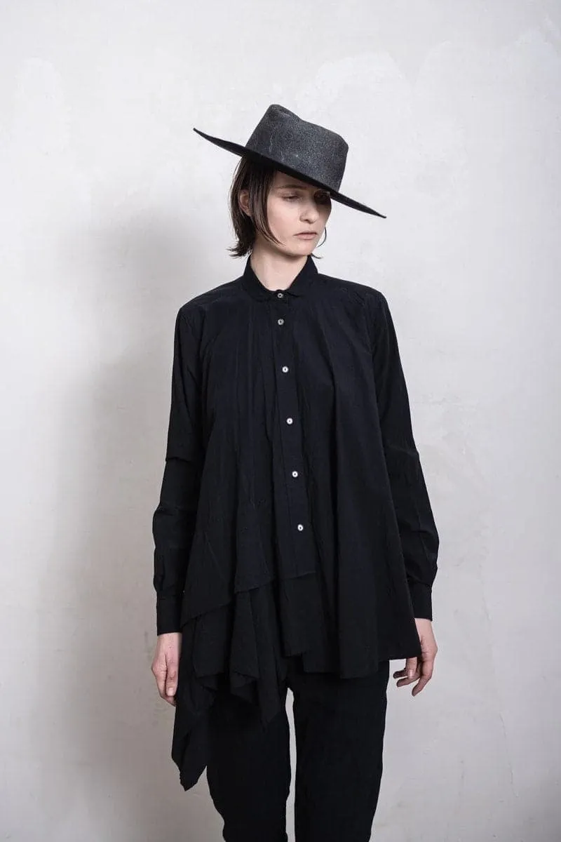 Forme d’Expression | Flaired Shirt DS042 | Asymmetrische Damenbluse aus Baumwolle in schwarz