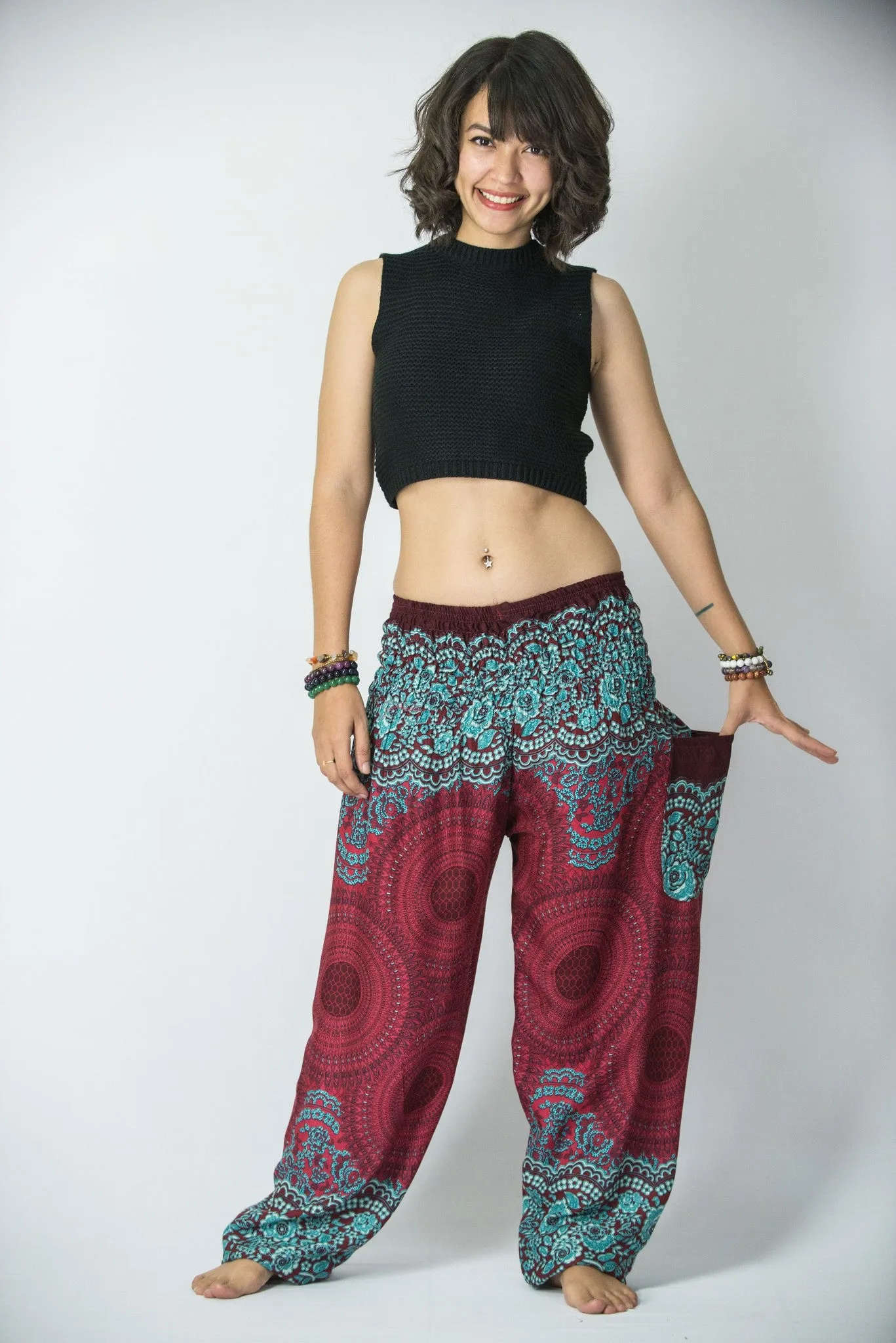 Geometric Mandalas Women's Harem Pants in Red