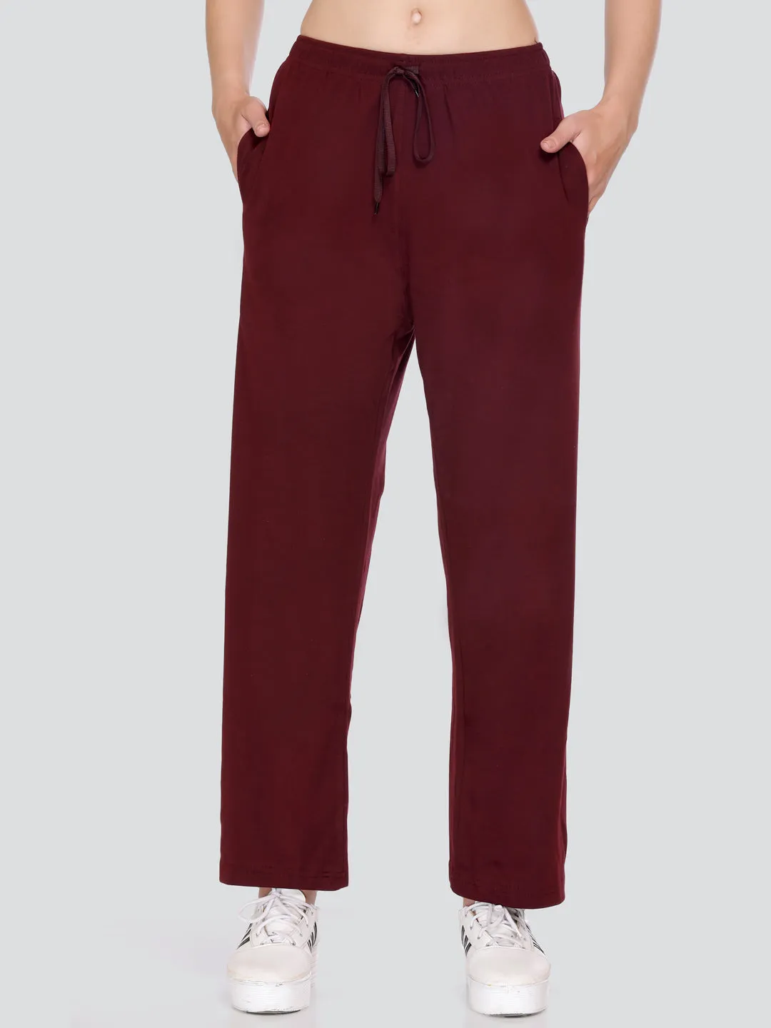 High Rise Cotton Straight Wine Trackpants