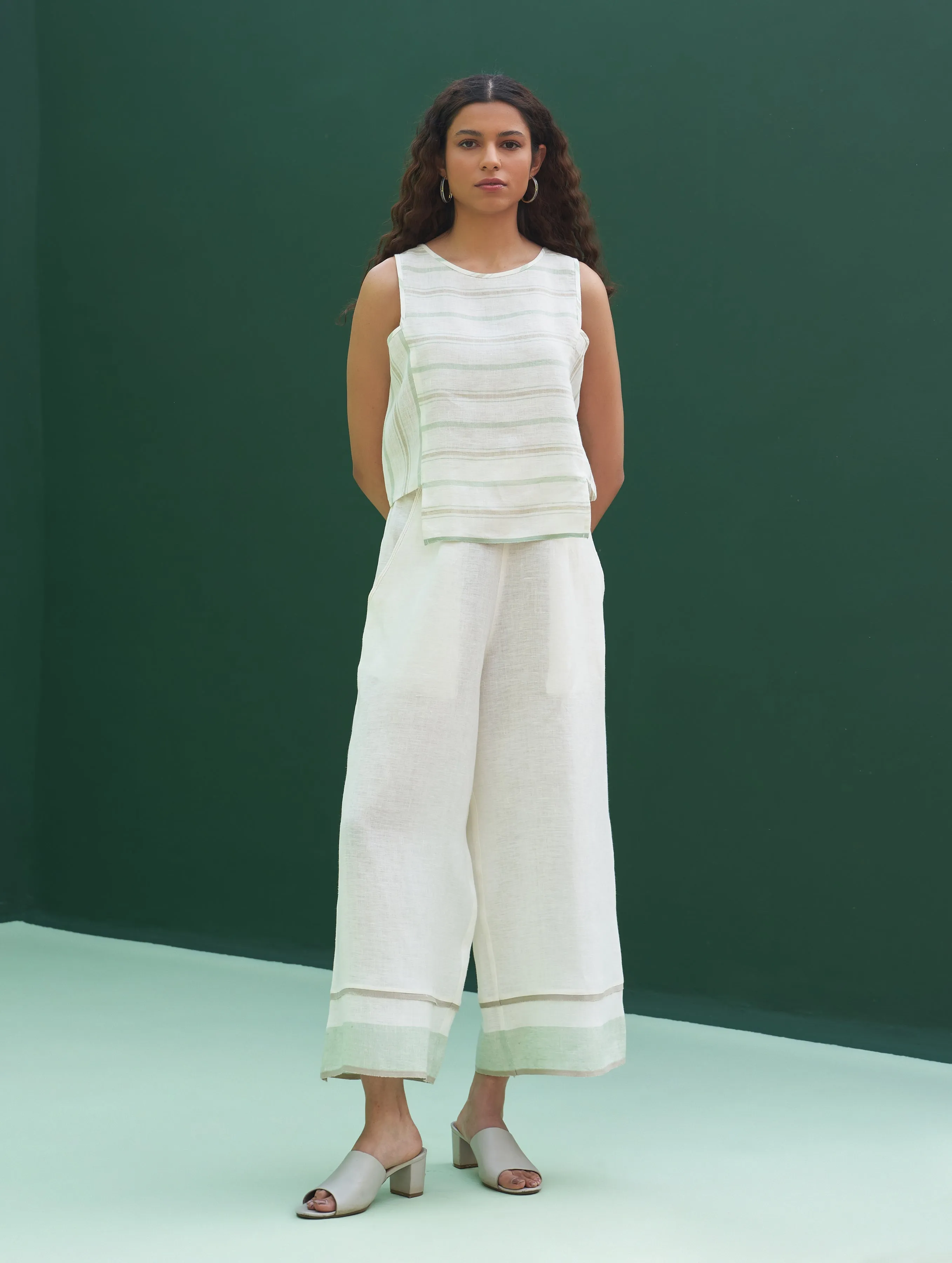 Jiho Striped Linen Crop Top - Mint