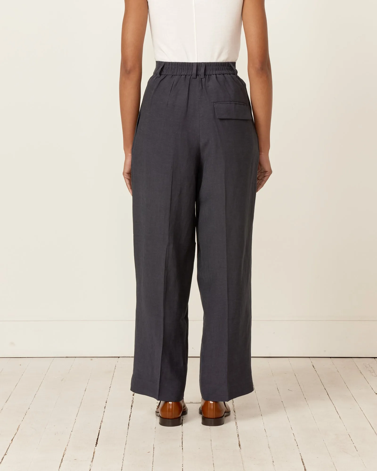 Linen Blend Wide Leg Pants in Navy