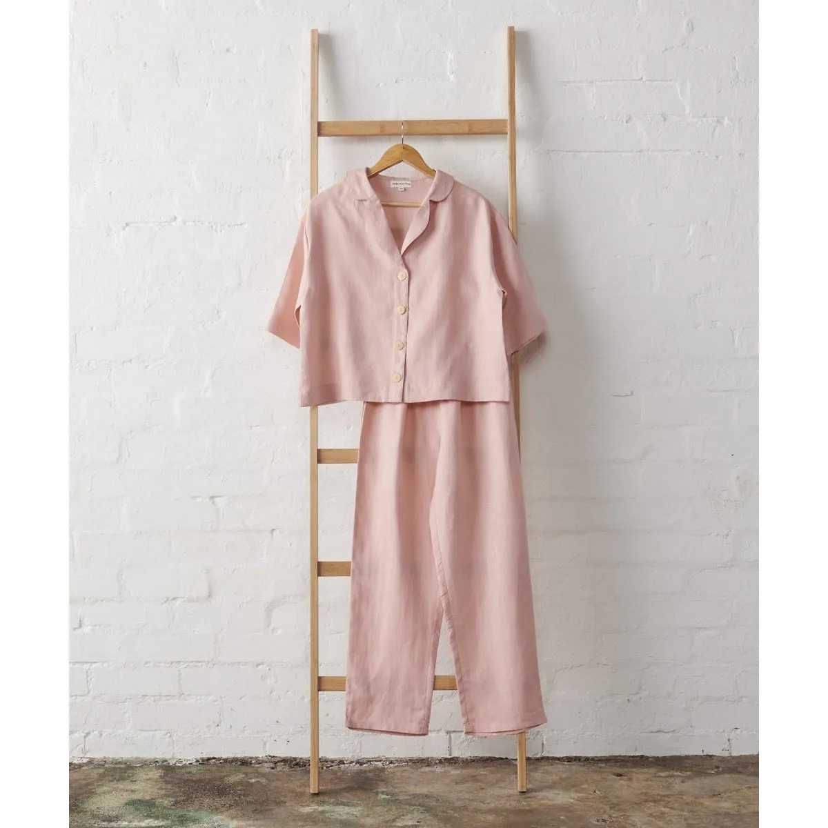 Linen Crop Button Up and Pant Set - Pink | Jade and May